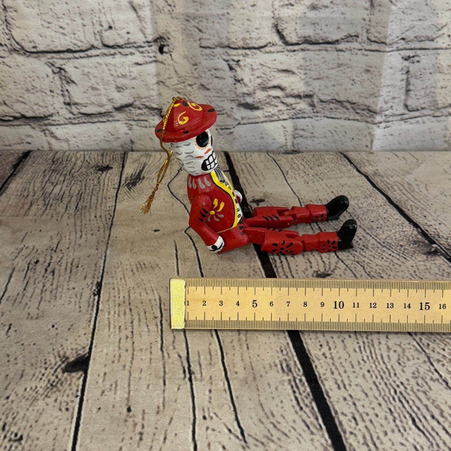 10cm Red Day Of The Dead Man Sitting Animal, Wooden Shelf Ornament Fairtrade7