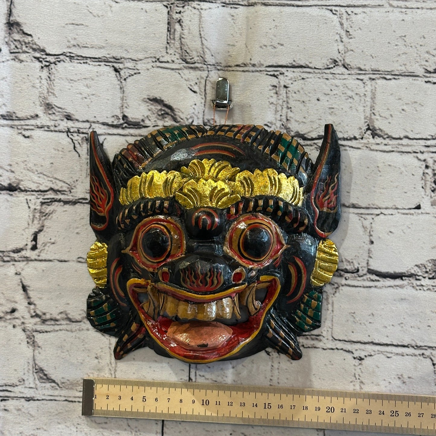 Large Wooden Black Barong Wall Mask 18cm x 18cm Handmade And Fairtrade Hindu4