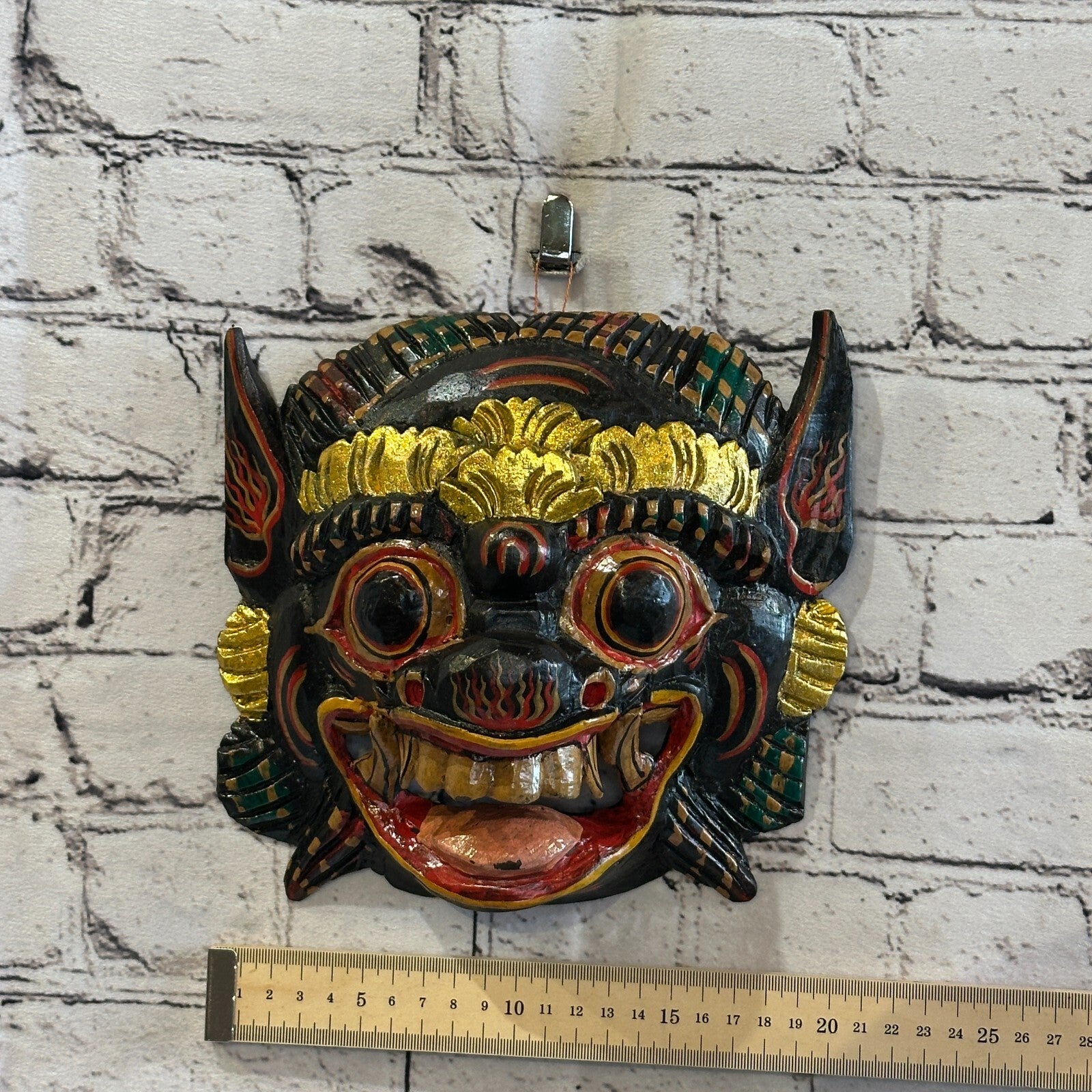 Large Wooden Black Barong Wall Mask 18cm x 18cm Handmade And Fairtrade Hindu4
