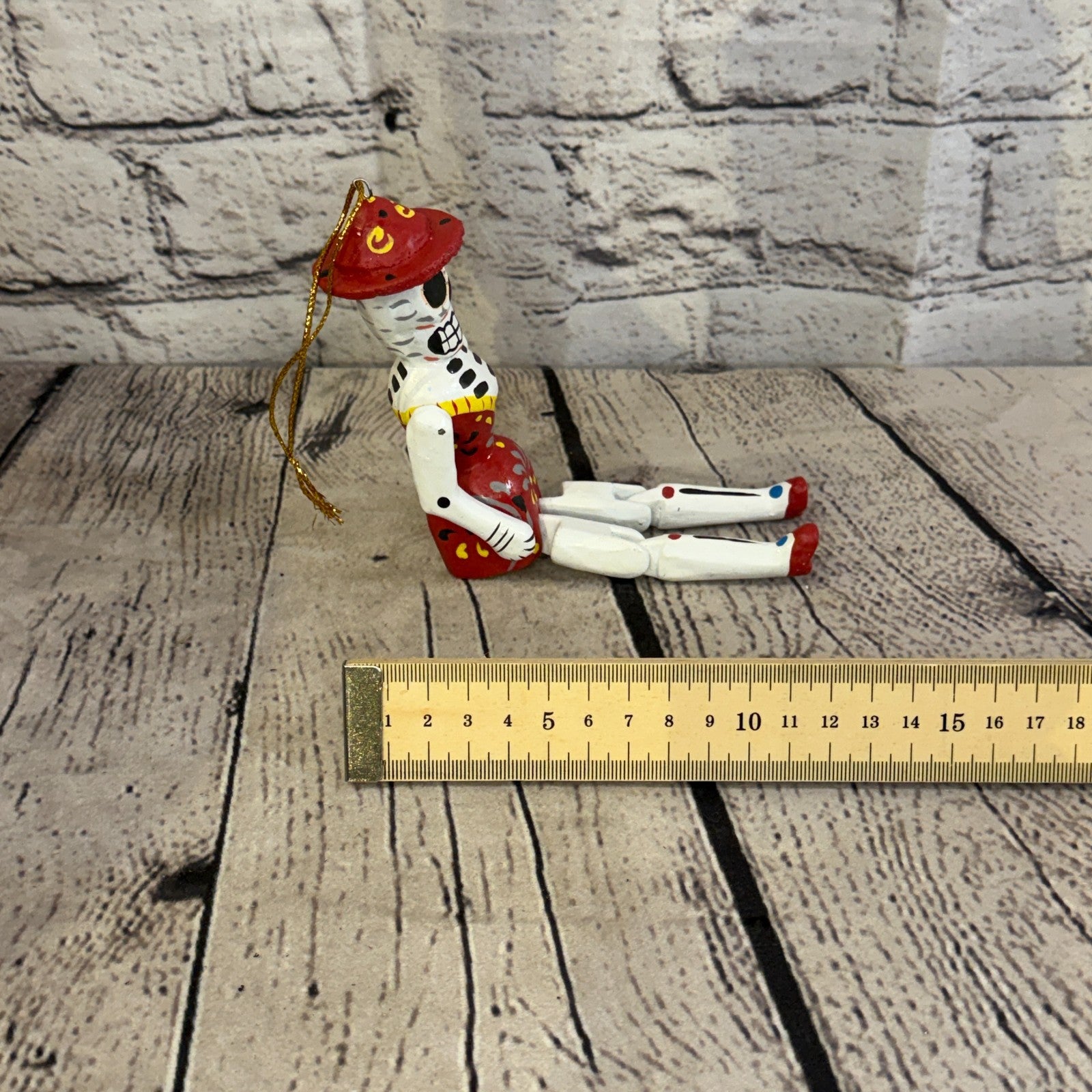 10cm Red Day Of The Dead Lady Sitting Animal, Wooden Shelf Ornament Fairtrade7