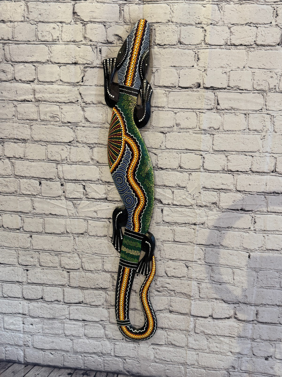 100cm Gecko Carved Wooden Dot Painted Ethnic Tribal Tiki Wall Art No 2 New2