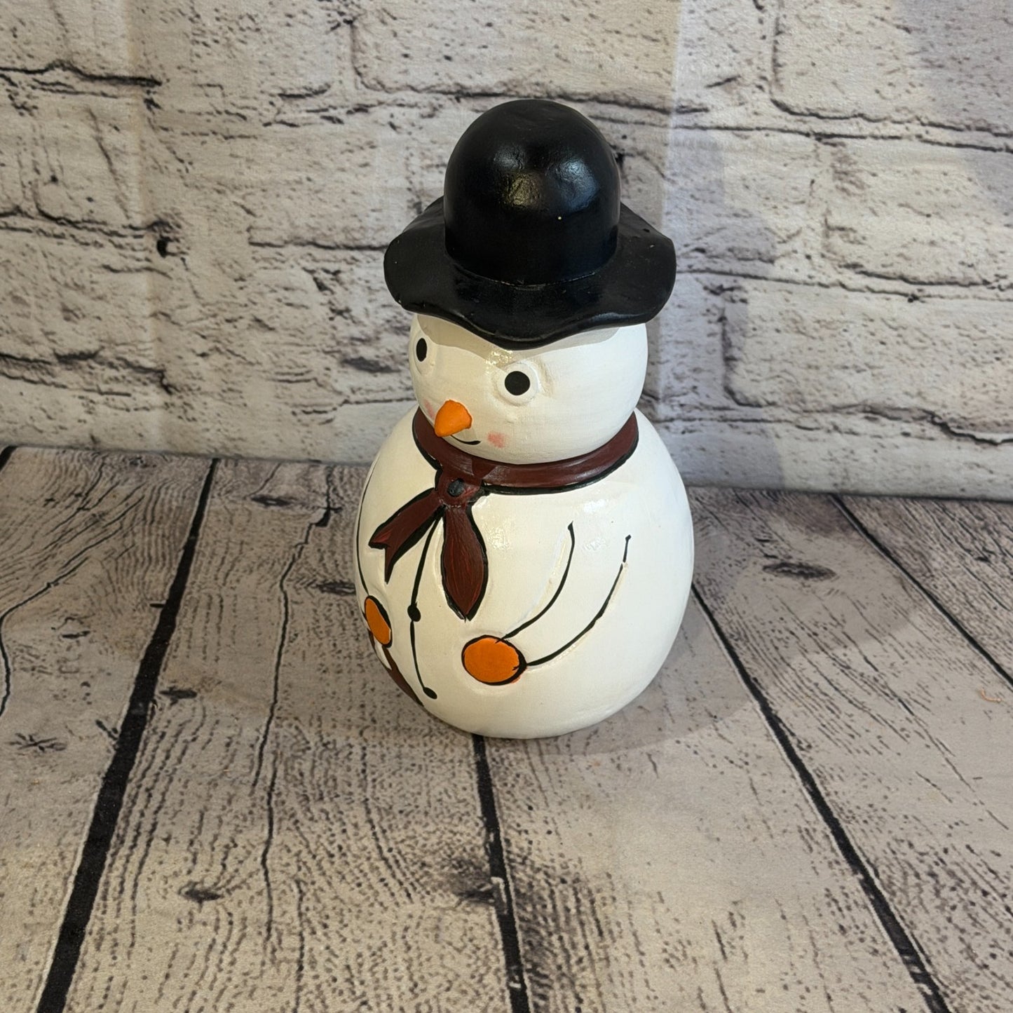 20cm x 12cm Black Top Hat Snowman Handcrafted Wood Xmas Christmas Ornament0