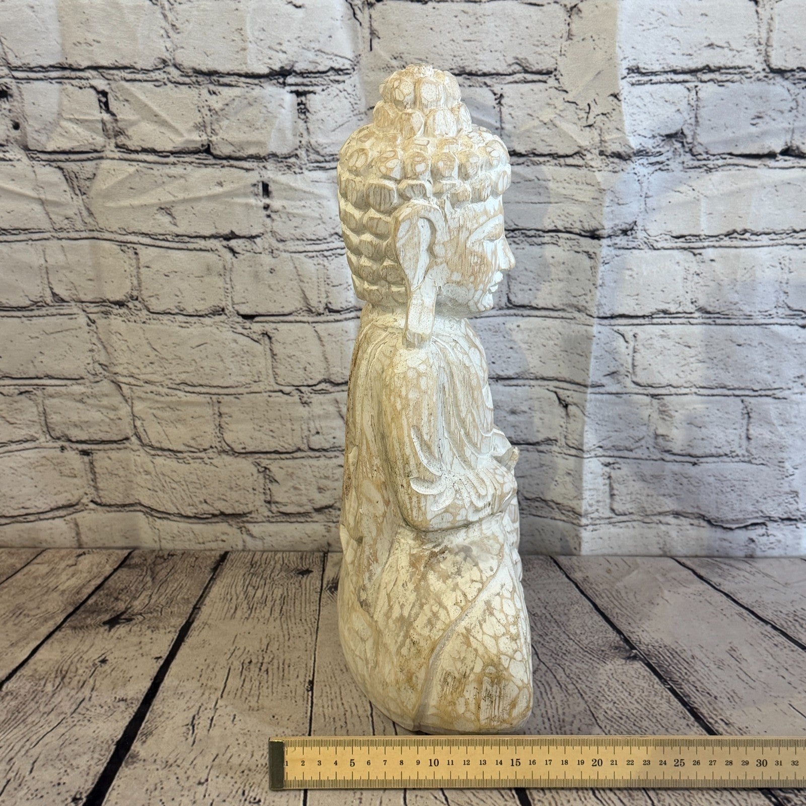 40cm White Meditating Buddha Ornament Sculpture Statue Buddhas Hand Carved Wood7