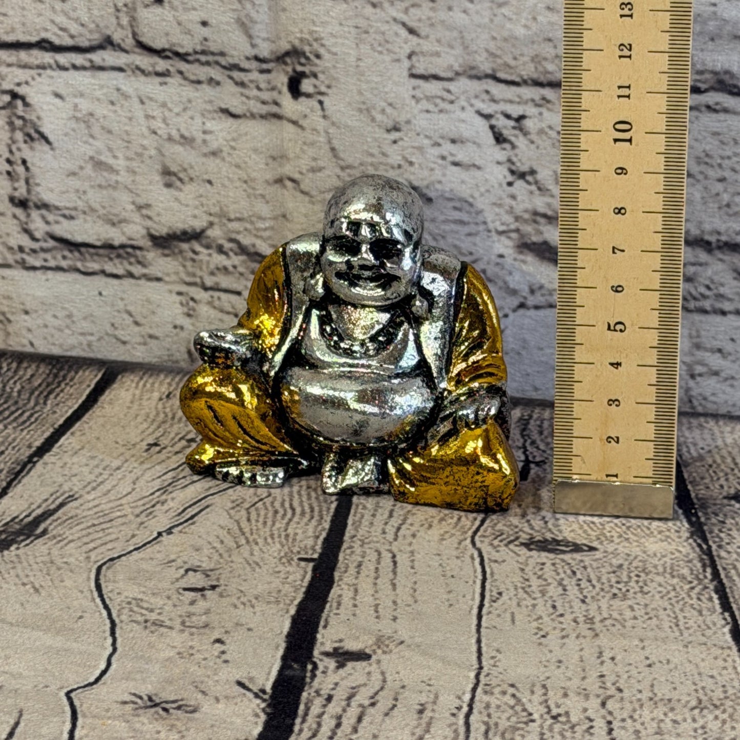 Silver And Gold 10cm x 10cm Small Chinese Buddha Sitting On Lotus Statue Resin5