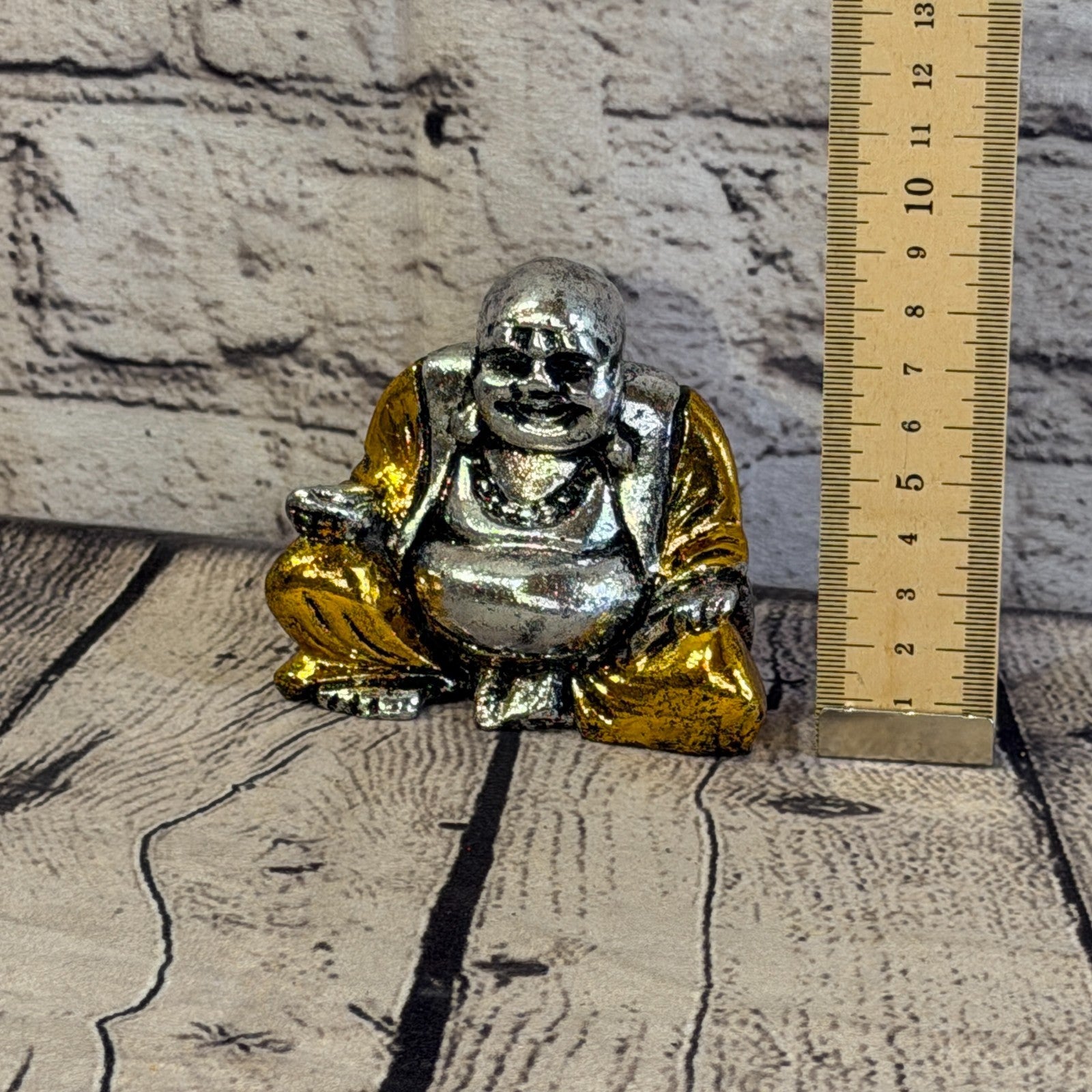 Silver And Gold 10cm x 10cm Small Chinese Buddha Sitting On Lotus Statue Resin5