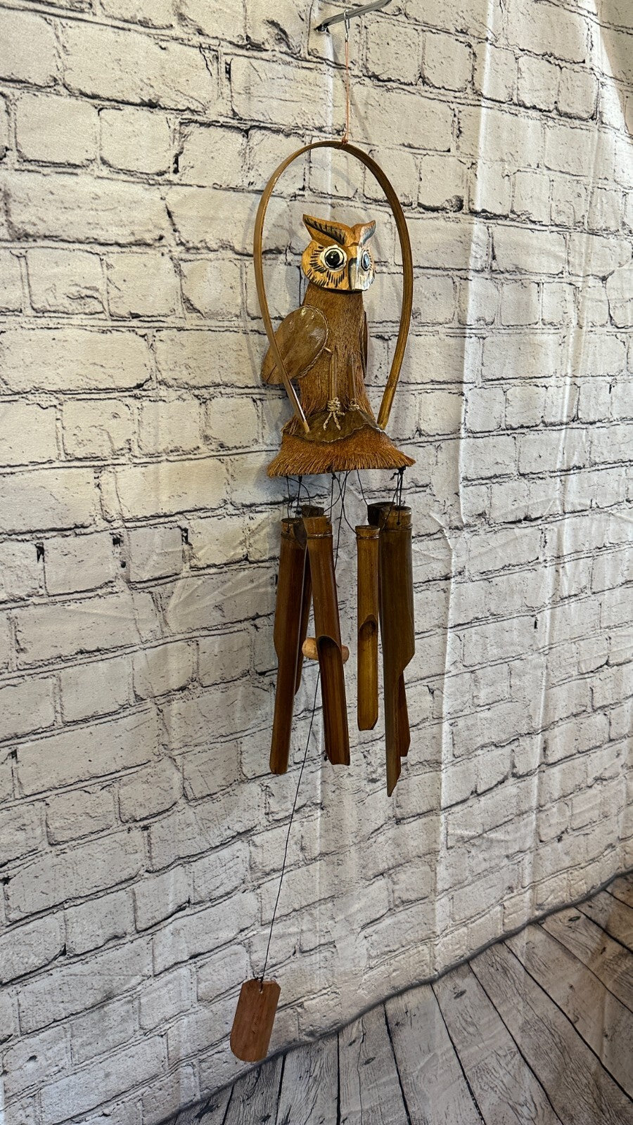 Owl With Chimes Bamboo Windchime 60cm Garden Gift Summer Handmade Chimes1