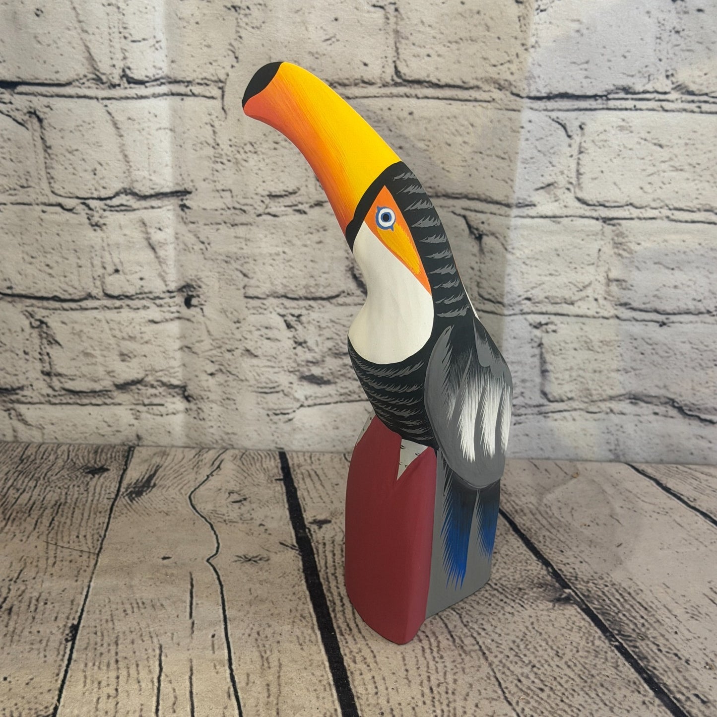 20cm Black White Toucan Bird Ornament Statue Fair Trade Hand Made Carved Wood3