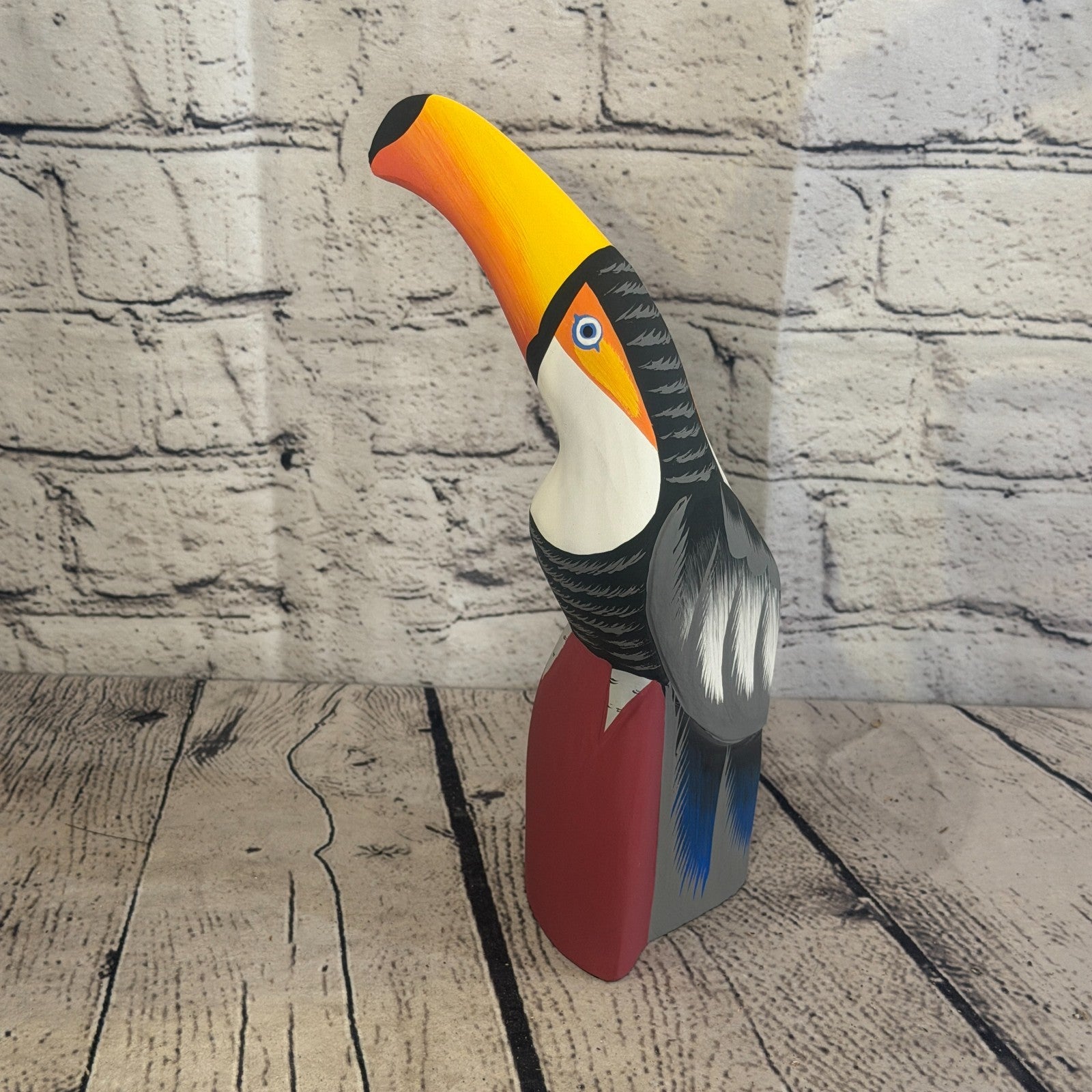 20cm Black White Toucan Bird Ornament Statue Fair Trade Hand Made Carved Wood3