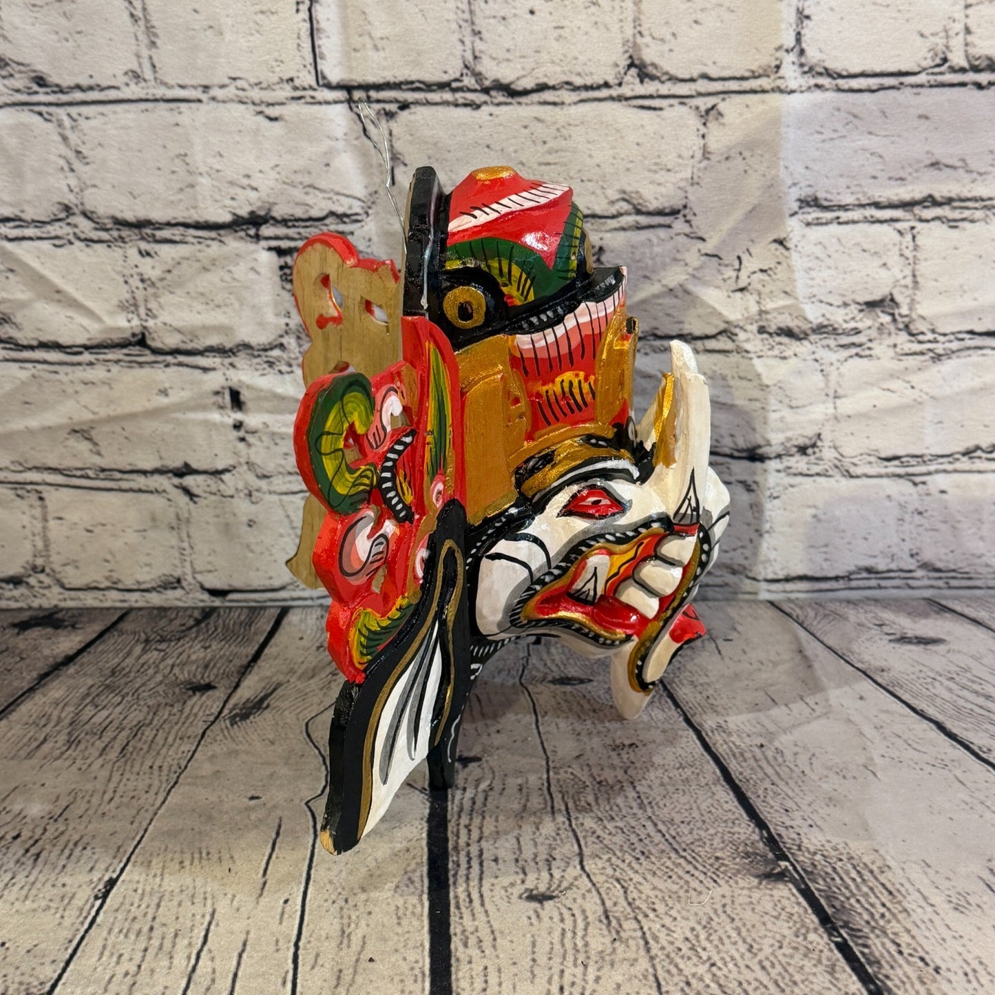 25cm Ganash Ganesha White Elephant Hindu Deity Wooden Hand Carved Mask Painted5