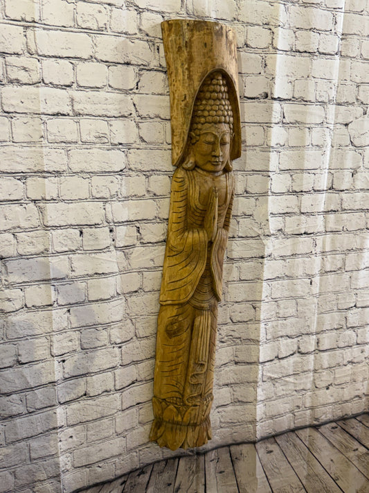 Thai Buddha 100cm Hand Carved Wizard Tree Trunk Wood Fairtrade0