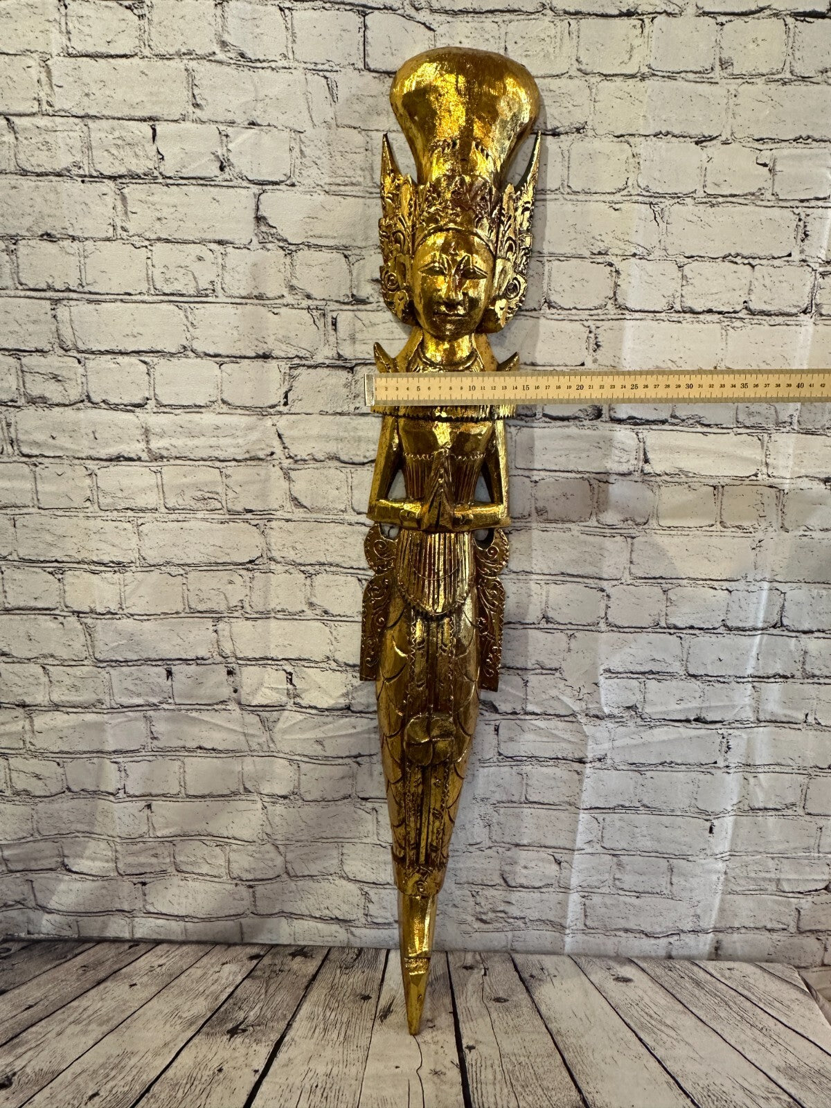 Gold Antique Colour Sita Dewi Bali Rice Goddess Wings Mermaid Wood 100cm Pair6