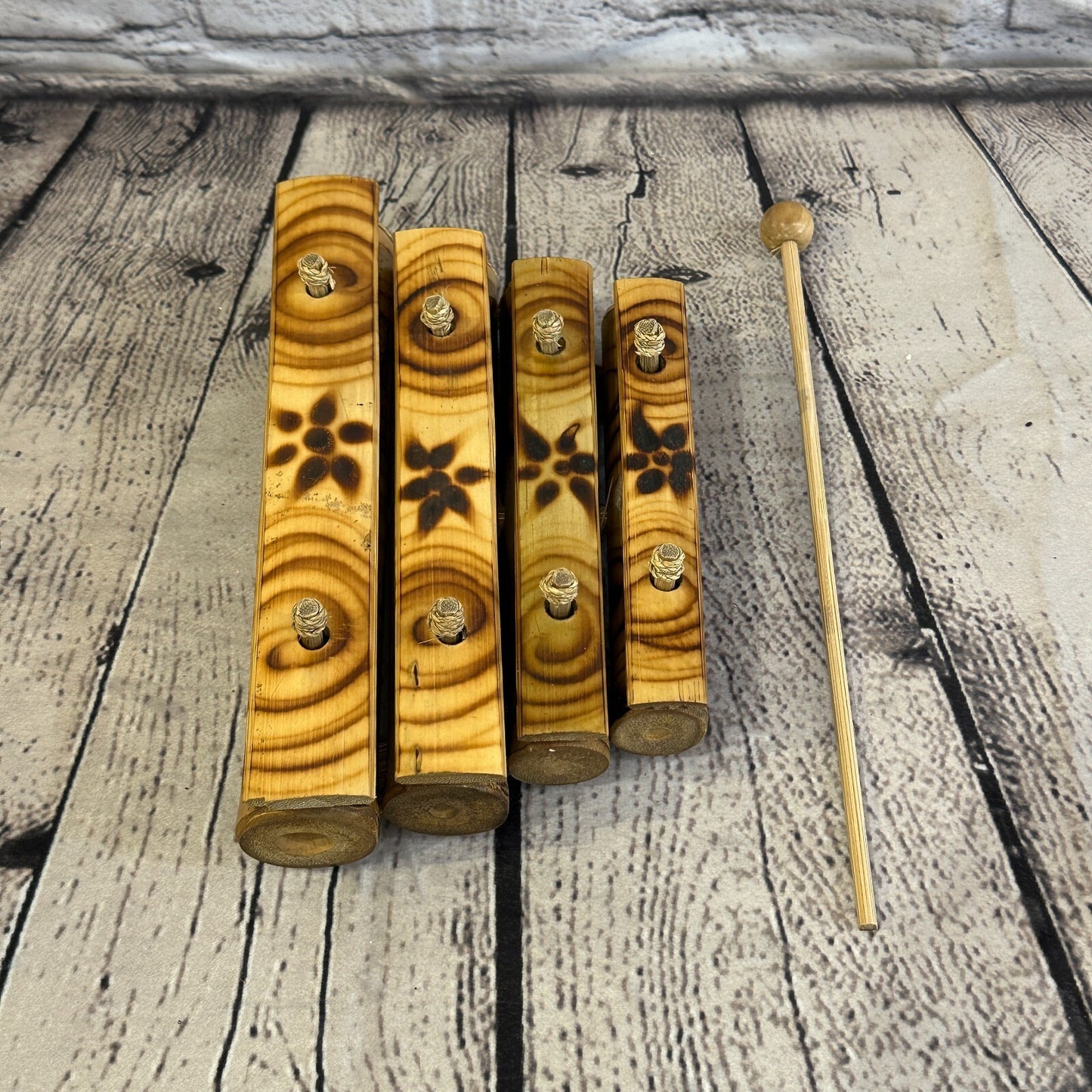 15cm Fairtrade Handmade Xylophone Musical Instrument Burnt Bamboo Design1