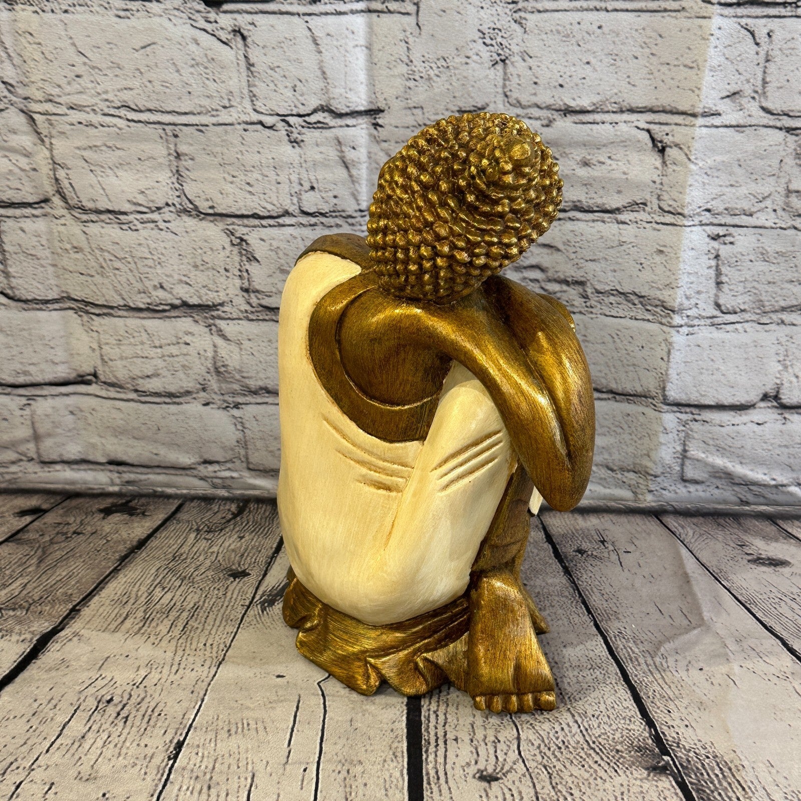 White & Bronze 30cm x 20cm Thai Kneeling Buddha Sitting  Statue Resin Hindu4
