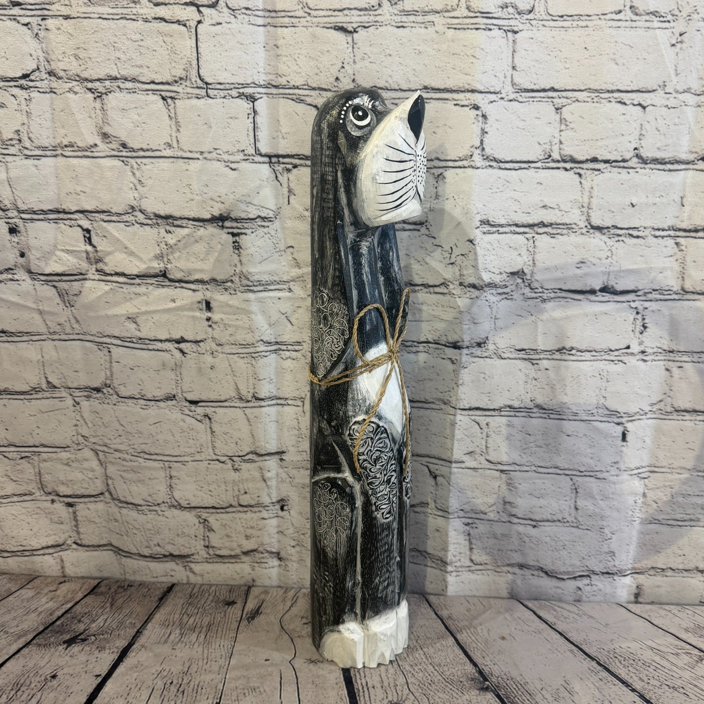 50cm Grey Wooden Shabby Dog Statue Ornament Fair Trade Handcarved2