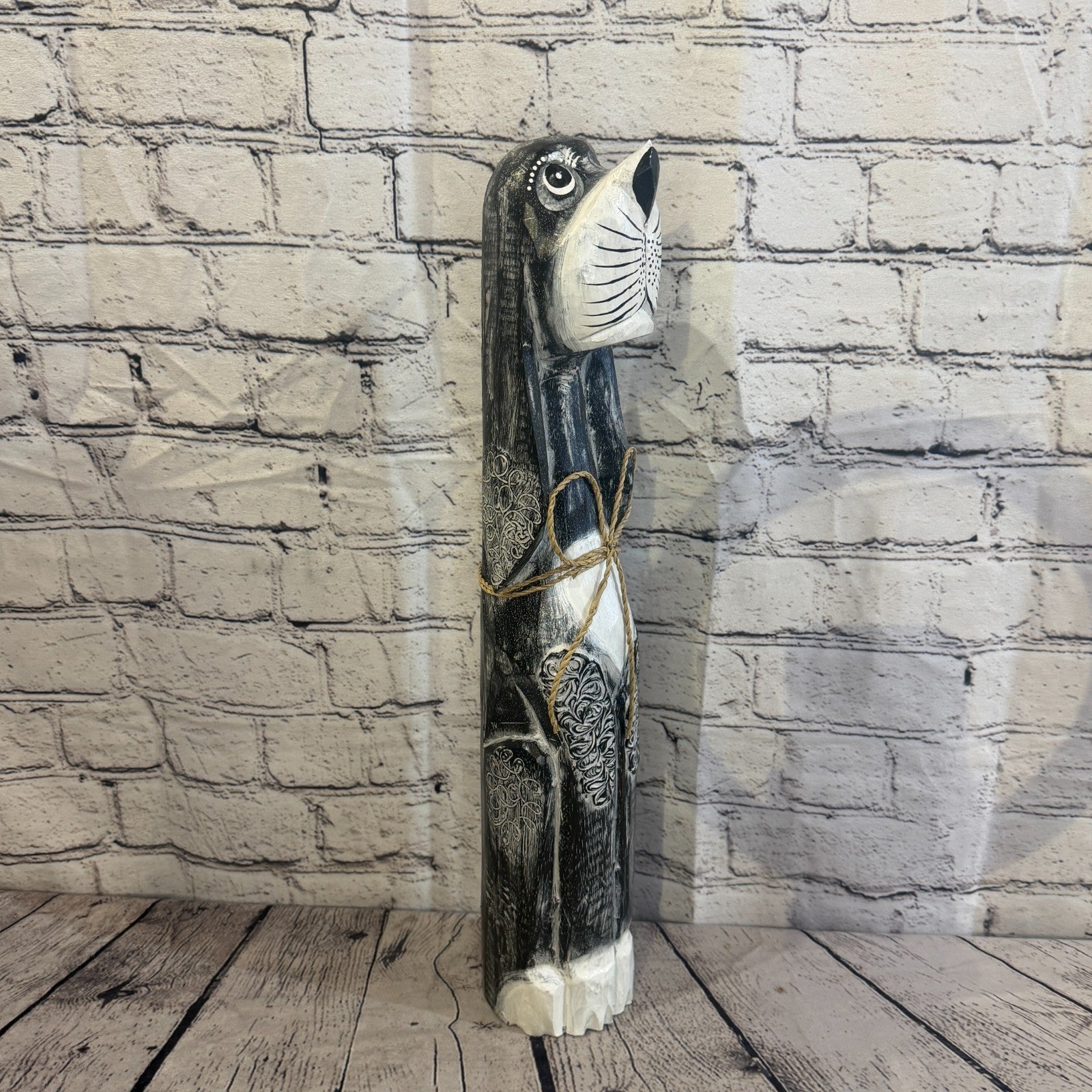 50cm Grey Wooden Shabby Dog Statue Ornament Fair Trade Handcarved2