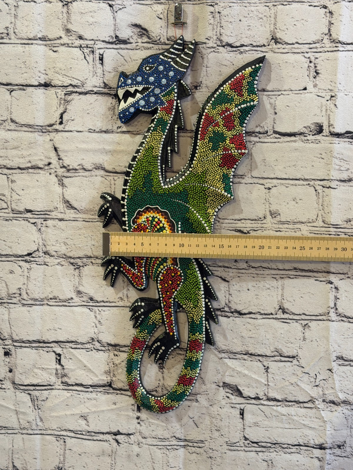 45cm Dragon Carved Wooden Dot Painted Ethnic Tribal Tiki Wall Art No 33
