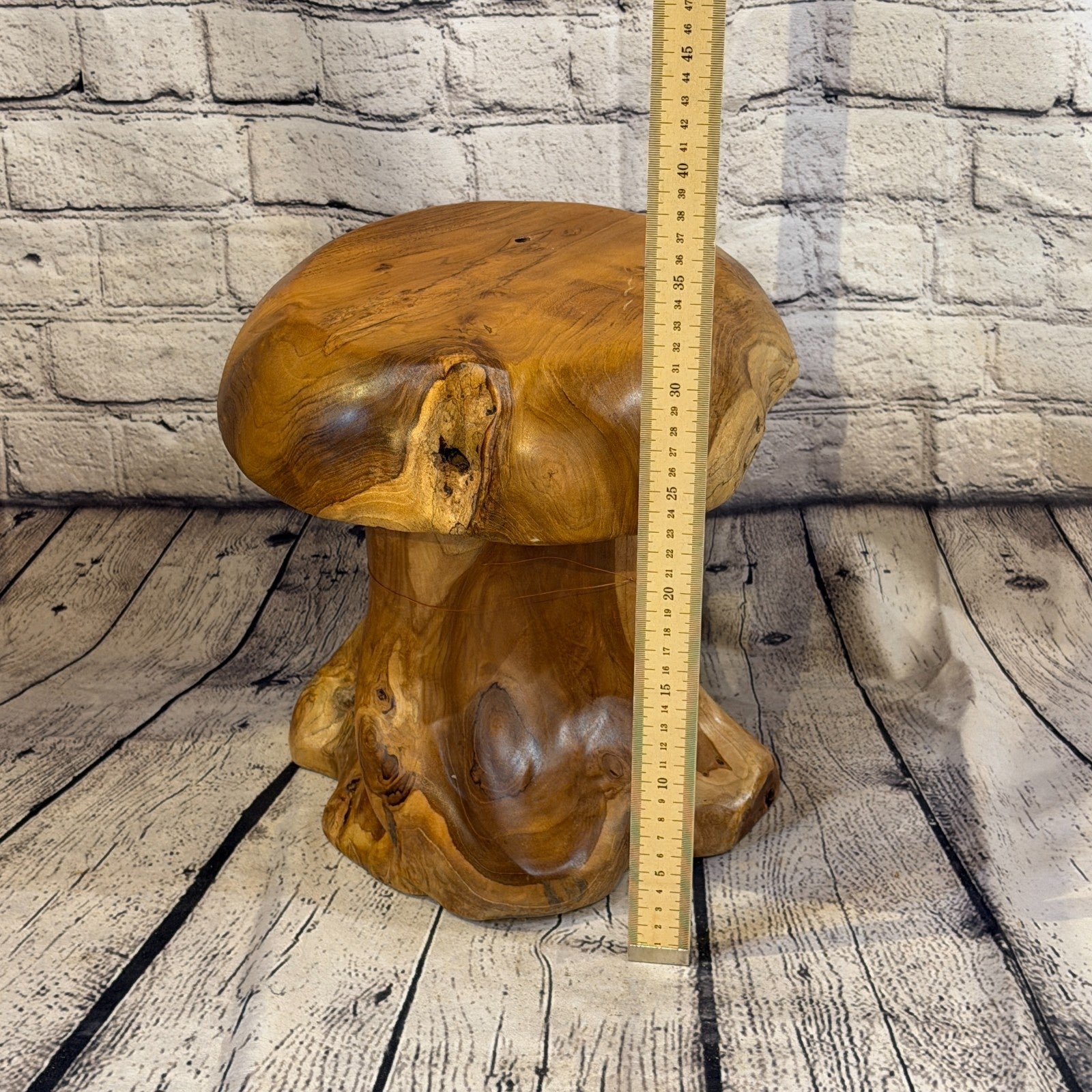 30cm x 25cm Flat Wooden Mushroom Toadstool Sculpture Garden Teak Root Ornament4