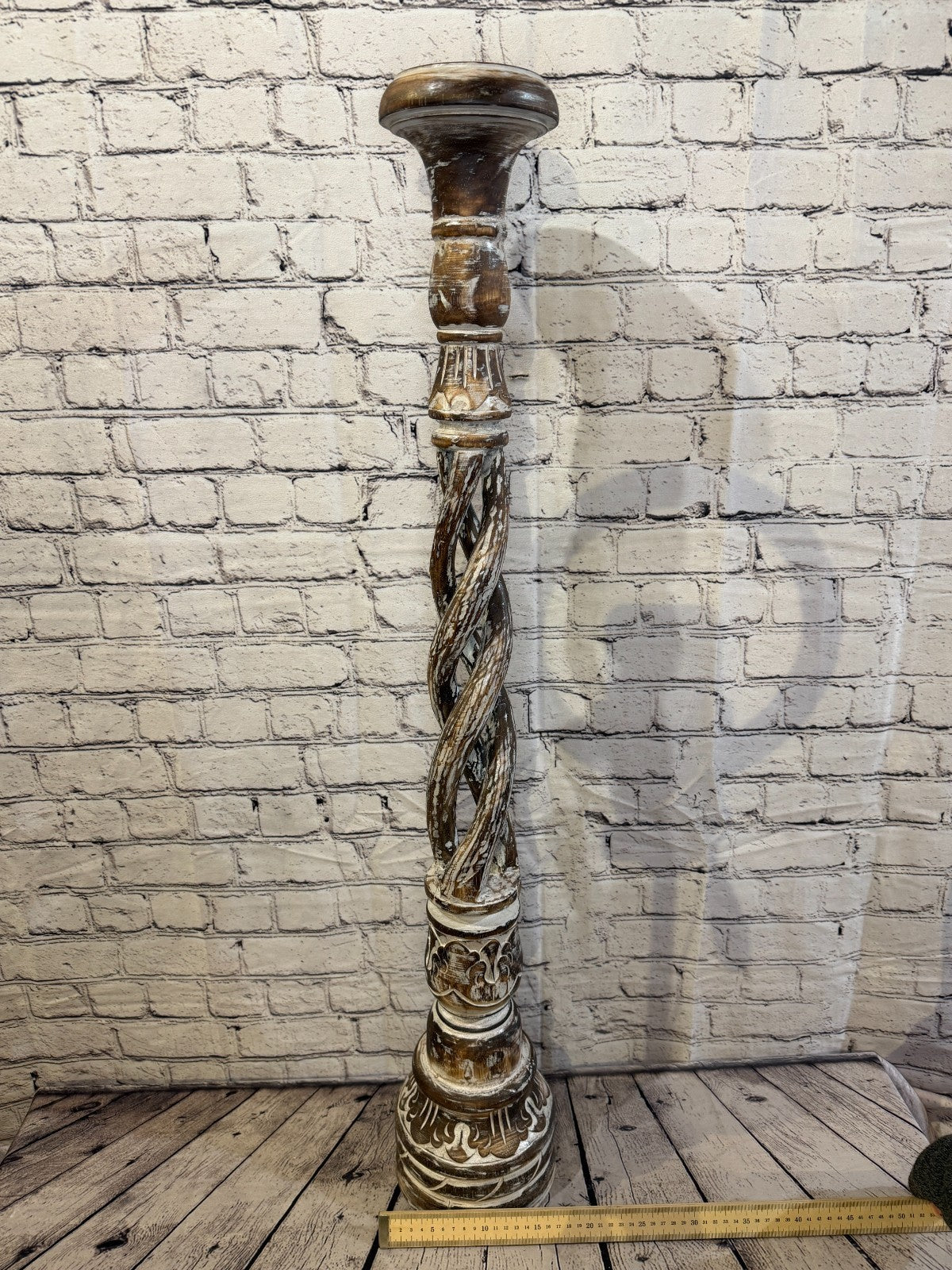 100cm x 18cm Brown Twist Wooden Vintage Style Candle Stand Shabby Pillar Holders4