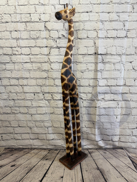 100cm Burnt Wooden Giraffe Standing Single Carved Solid Wood Giraffe Handmade0