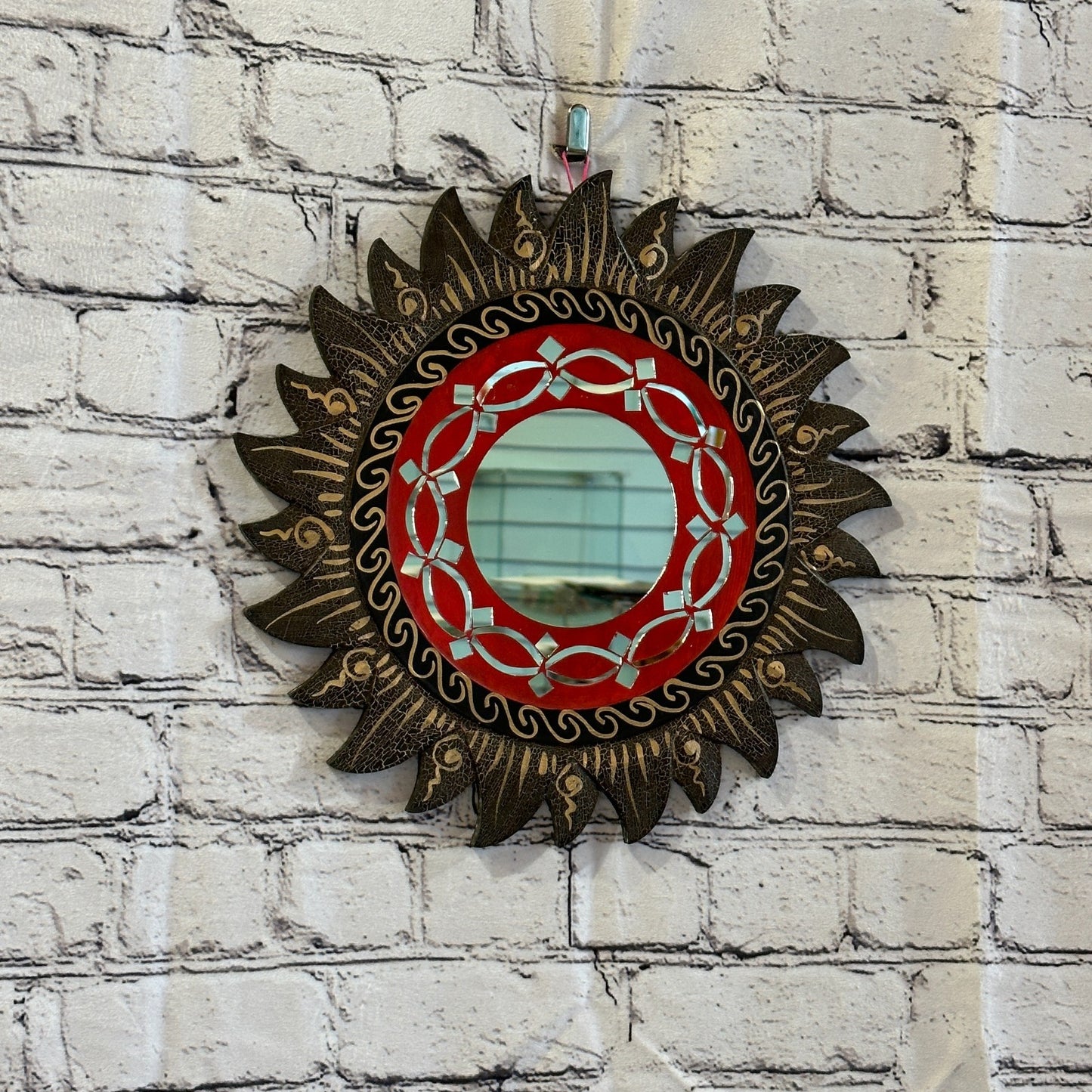 Gold Rope Sun Mosaic Tile Wall Mirror 30cm x 30cm 12 Inches Handmade Fairtrade0