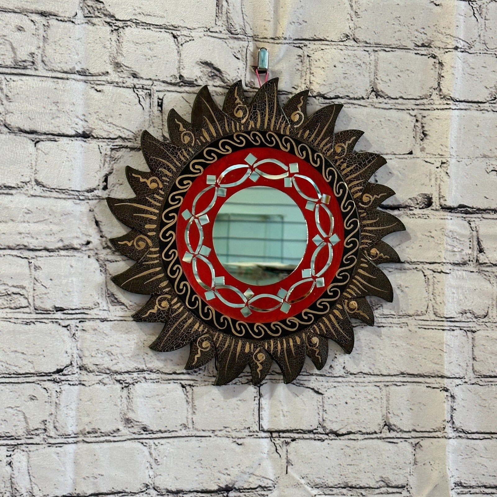 Gold Rope Sun Mosaic Tile Wall Mirror 30cm x 30cm 12 Inches Handmade Fairtrade0