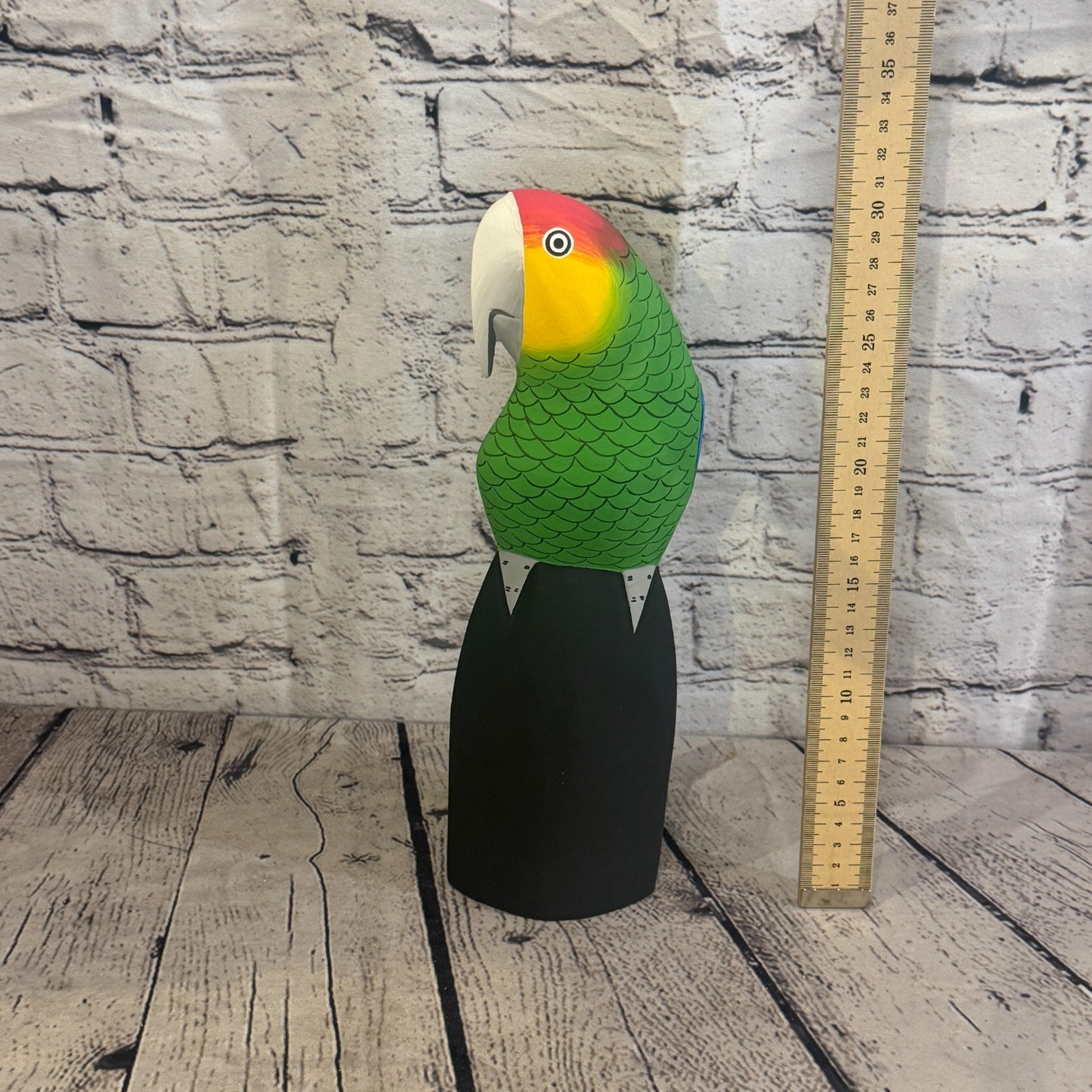 30cm Bright Green Parrot Bird Ornament Statue Fair Trade Hand Made Carved Wood5