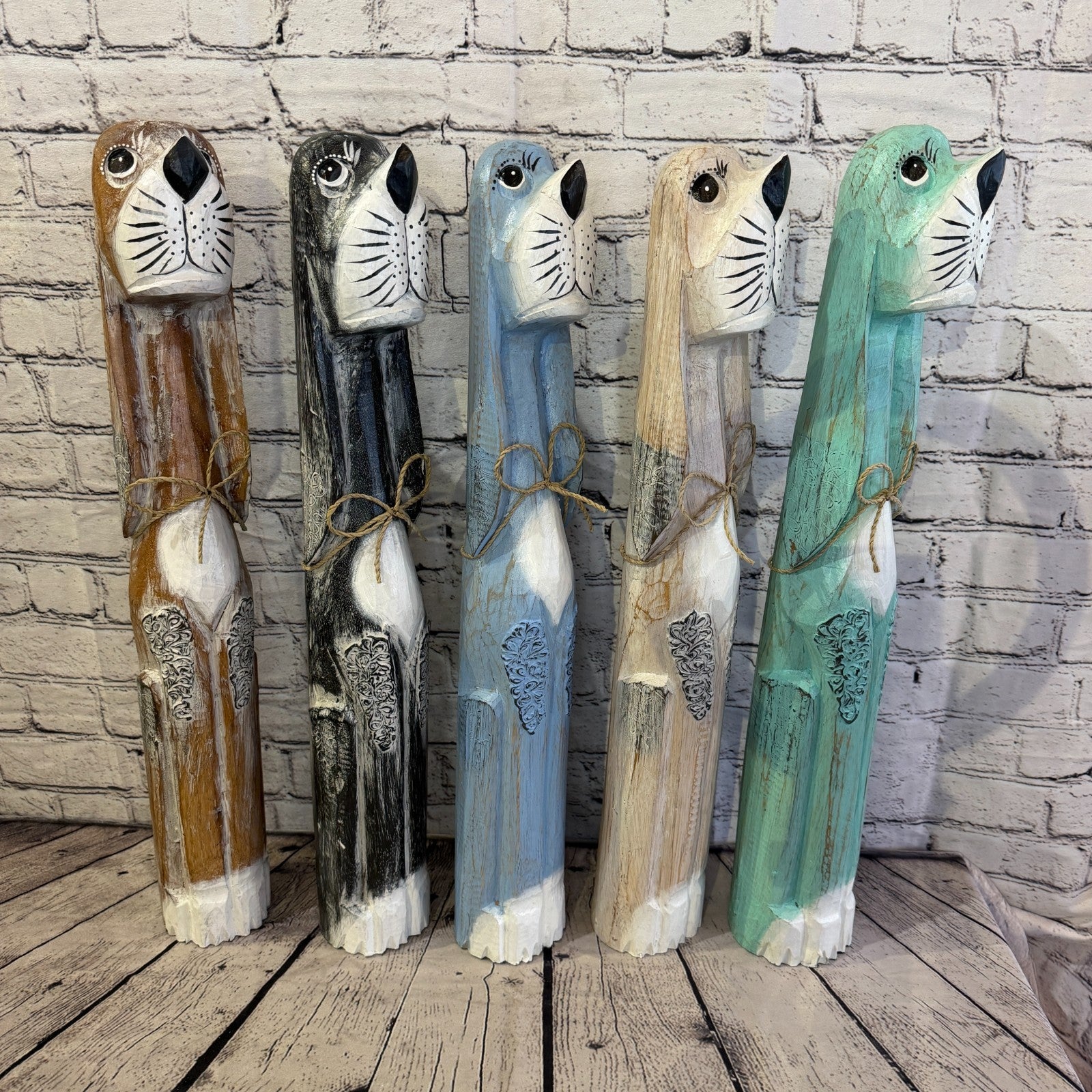 60cm Green Teal Wooden Shabby Dog Statue Ornament Fair Trade Handcarved9