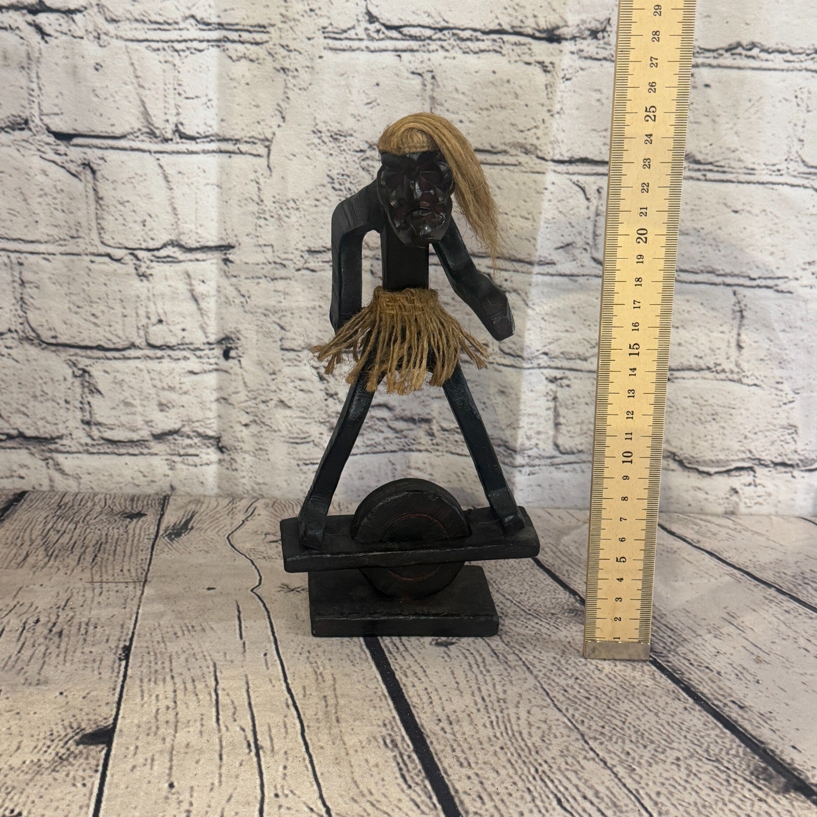 20cm Balance Board African Tribal Warrior Man Figure Statue Wood Hand Carved5