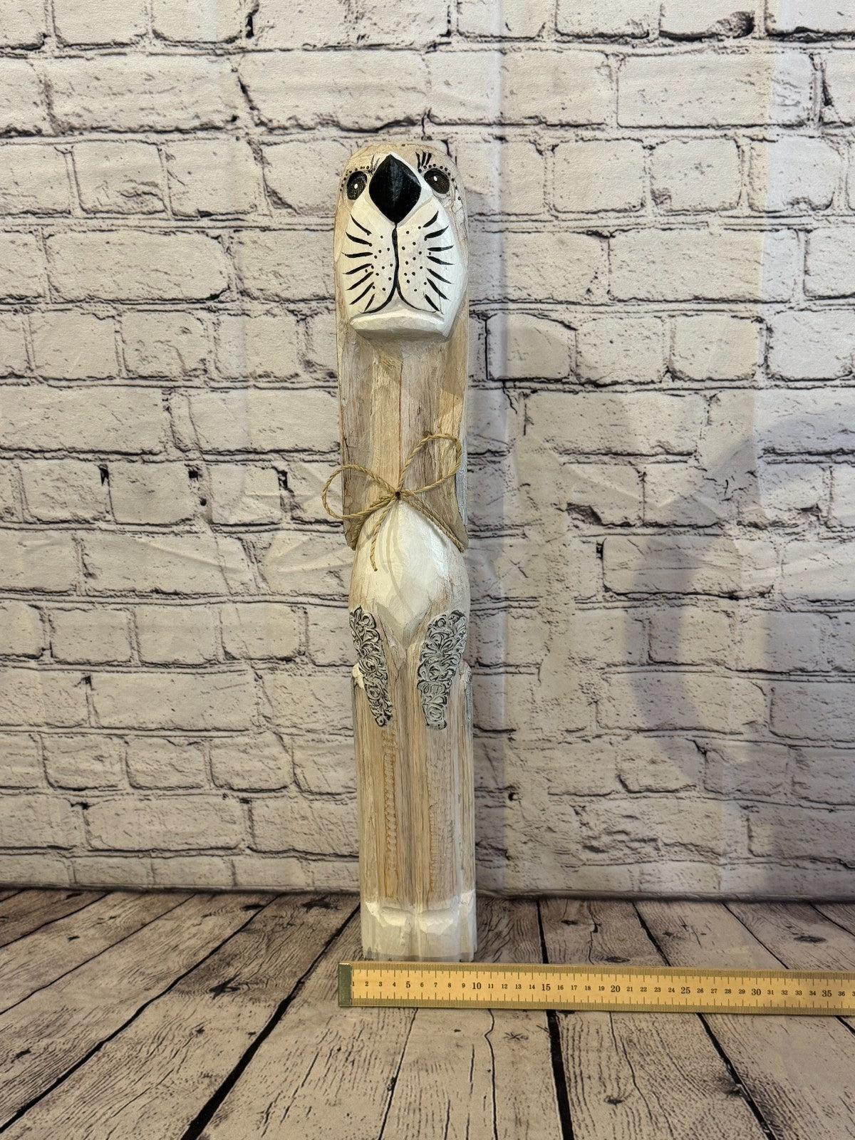 60cm White Wooden Shabby Dog Statue Ornament Fair Trade Handcarved6