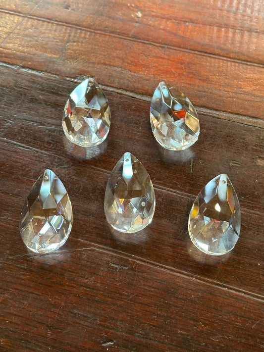 5 Top Hole Crystal Clear Glass Faceted Sun Catcher Drop Pendant 4.5cm x 2.5cm0