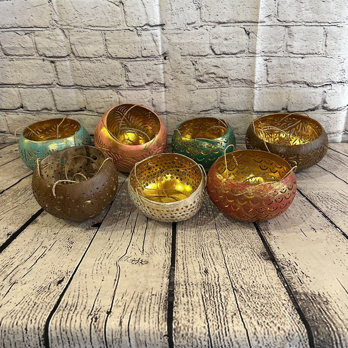 Blue Coconut Shell Hanging Basket Orchid Planter Balcony Decorative Vase Flower6