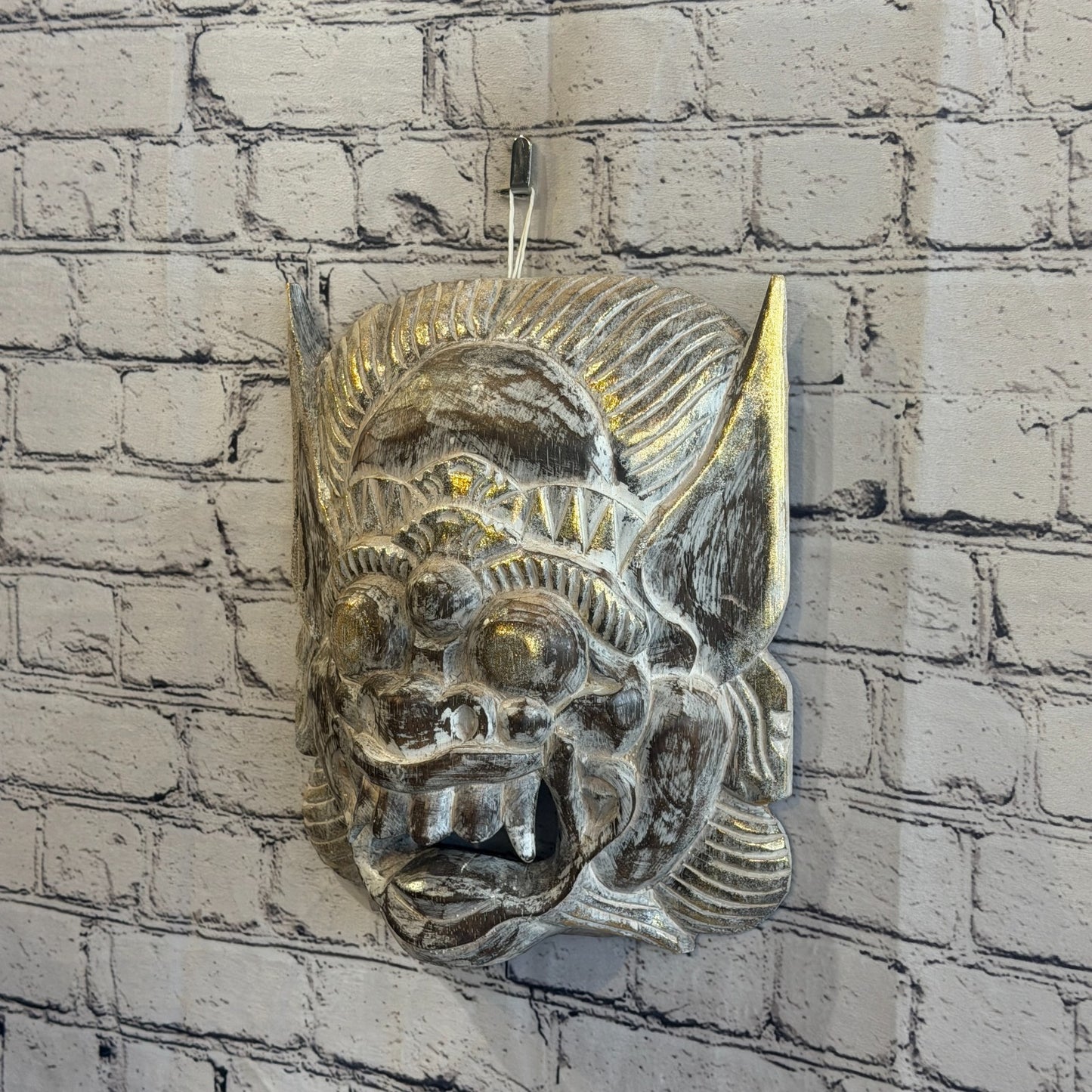Brown With Gold Barong Wall Mask 30cm x 25cm Handmade And Fairtrade Hindu1