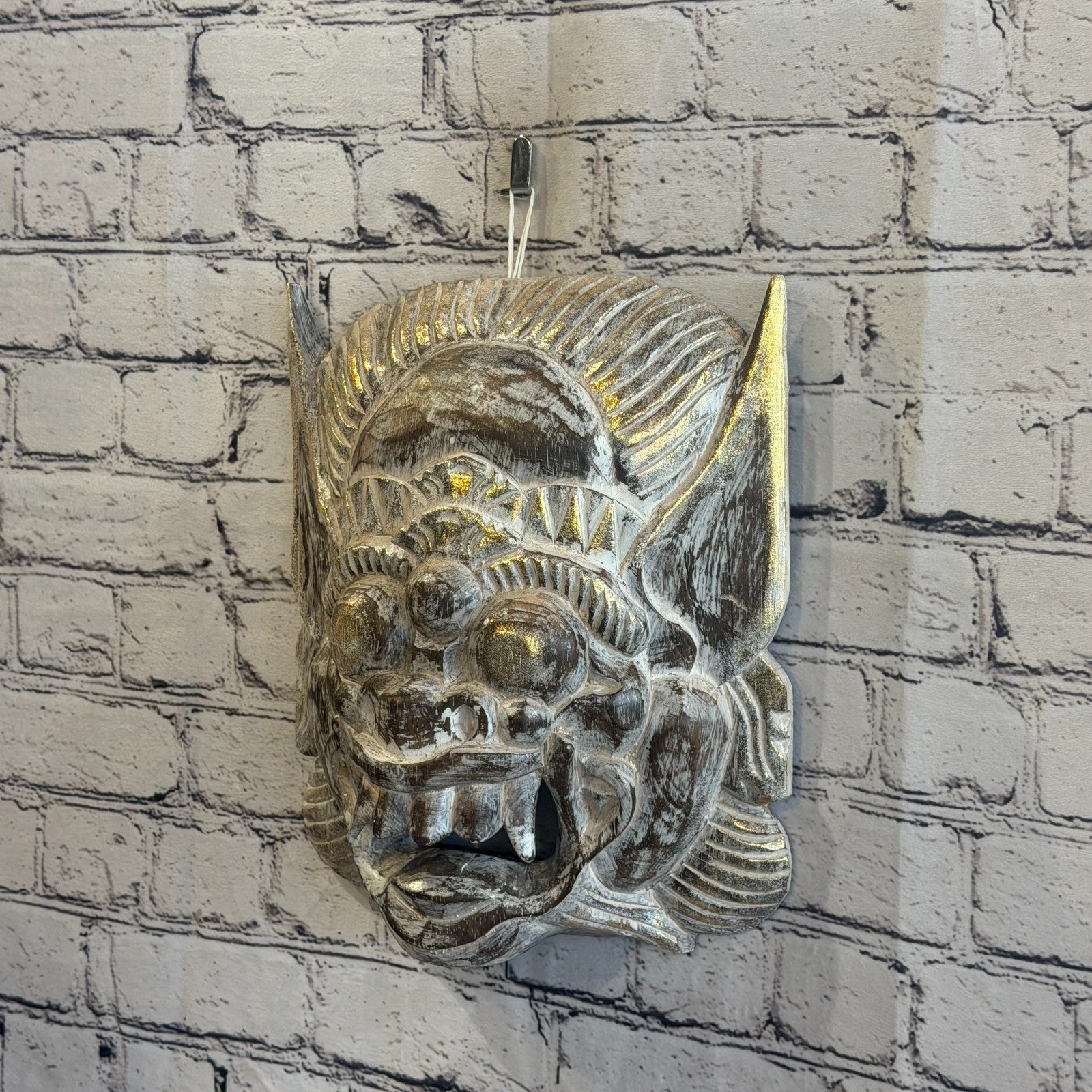Brown With Gold Barong Wall Mask 30cm x 25cm Handmade And Fairtrade Hindu1