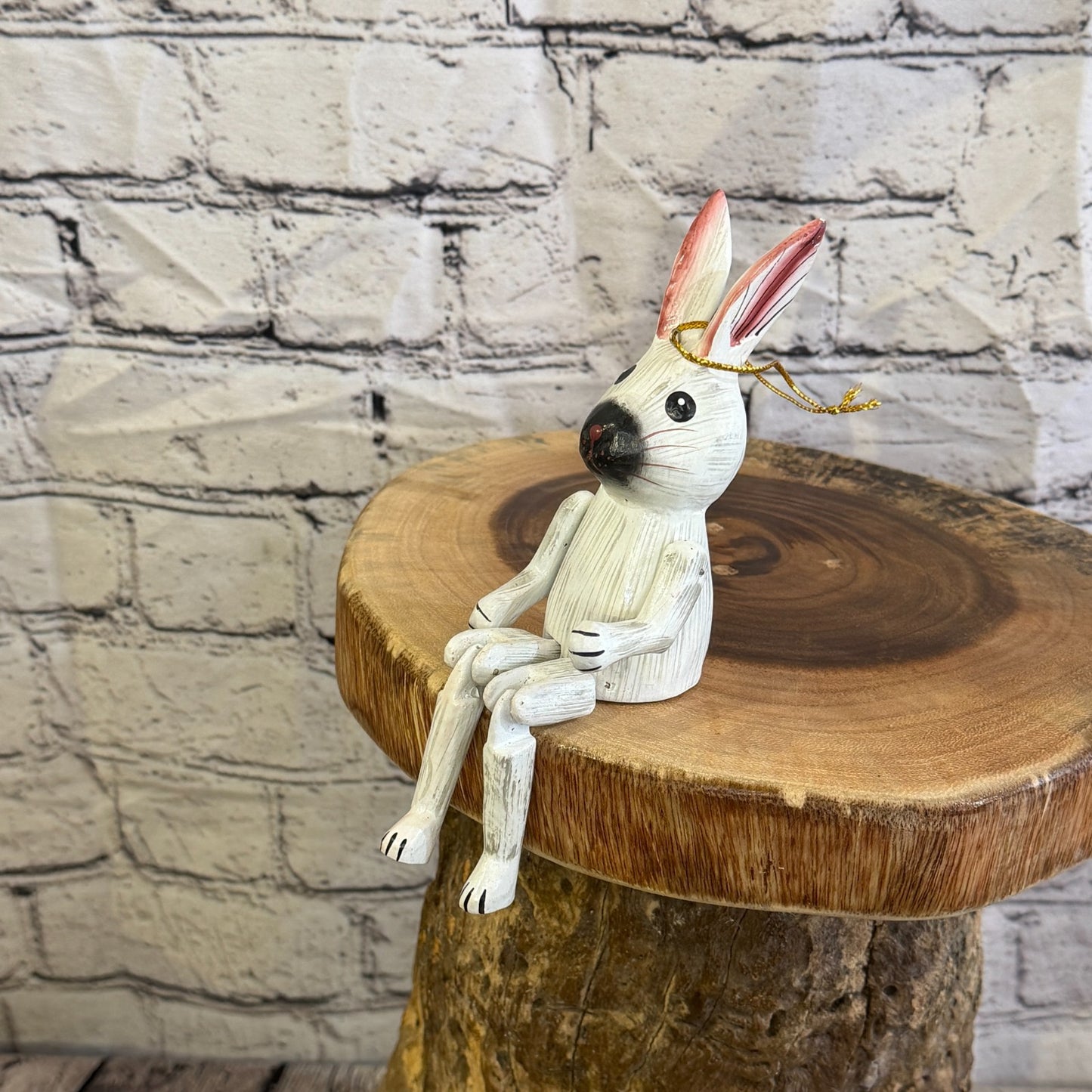10cm White Bunny Rabbit Sitting Animal, Wooden Shelf Ornament Handmade Fairtrade8