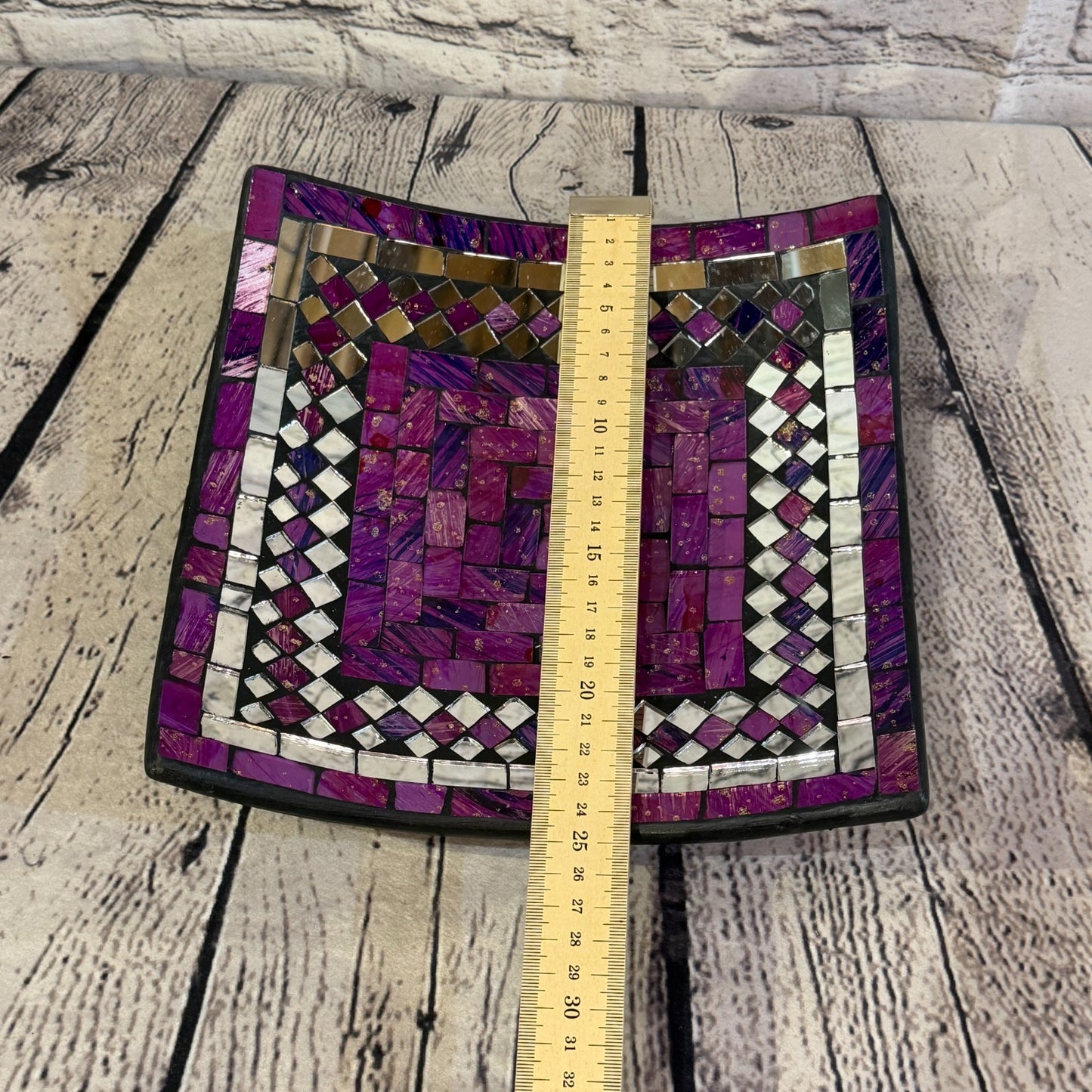 25cm Purple Square Mirror Mosaic Handmade Ceramic Glass Tile Bowl Fruit2