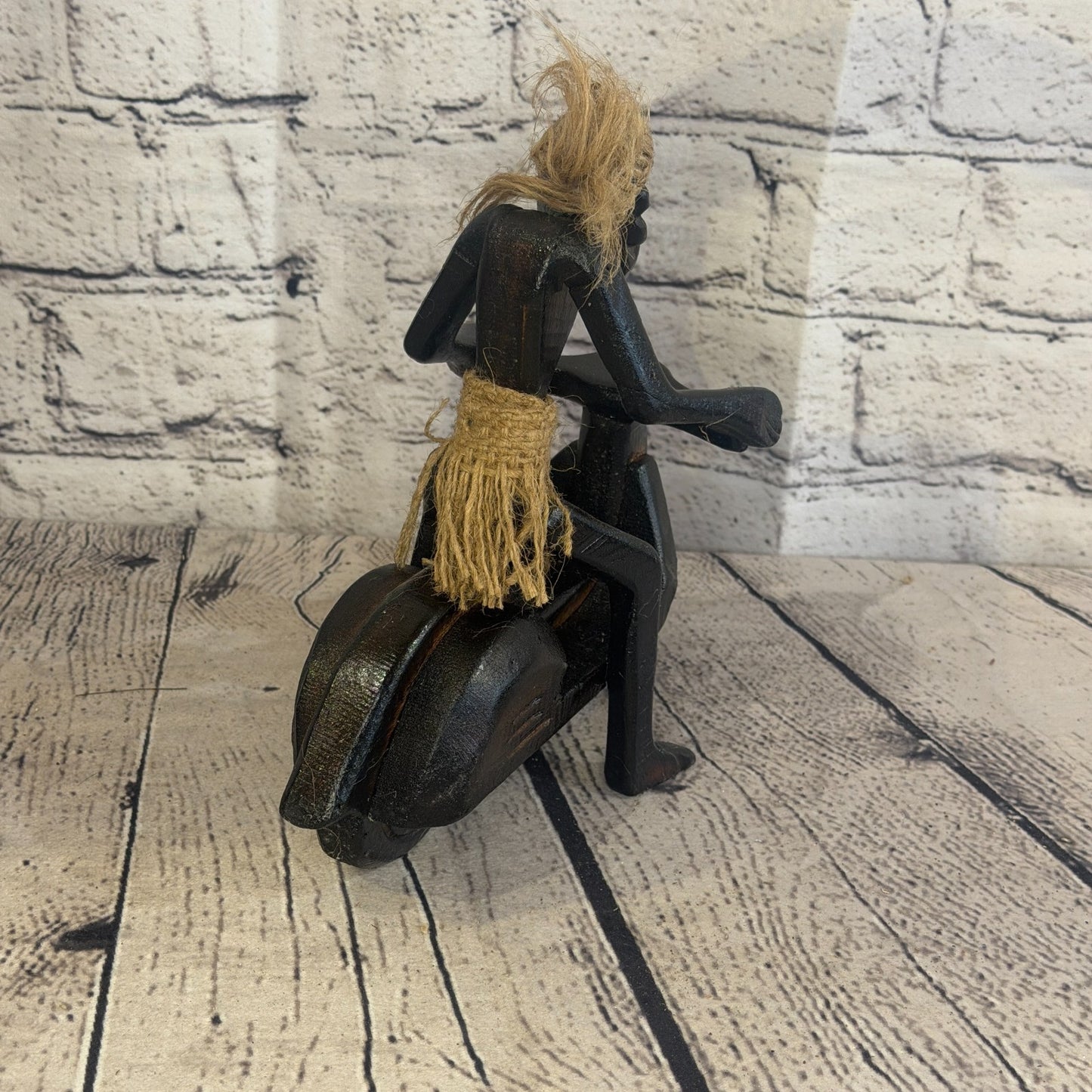 20cm Moped Rider African Tribal Warrior Man Figure Statue Wood Hand Carved4