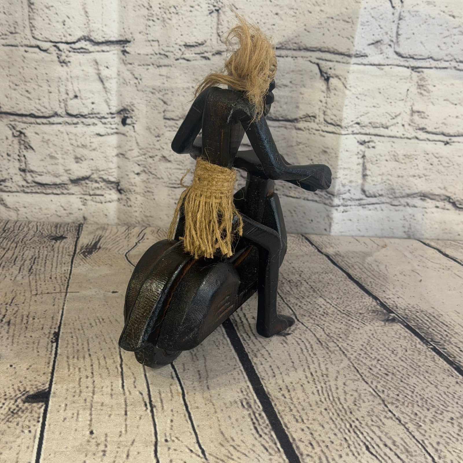 20cm Moped Rider African Tribal Warrior Man Figure Statue Wood Hand Carved4