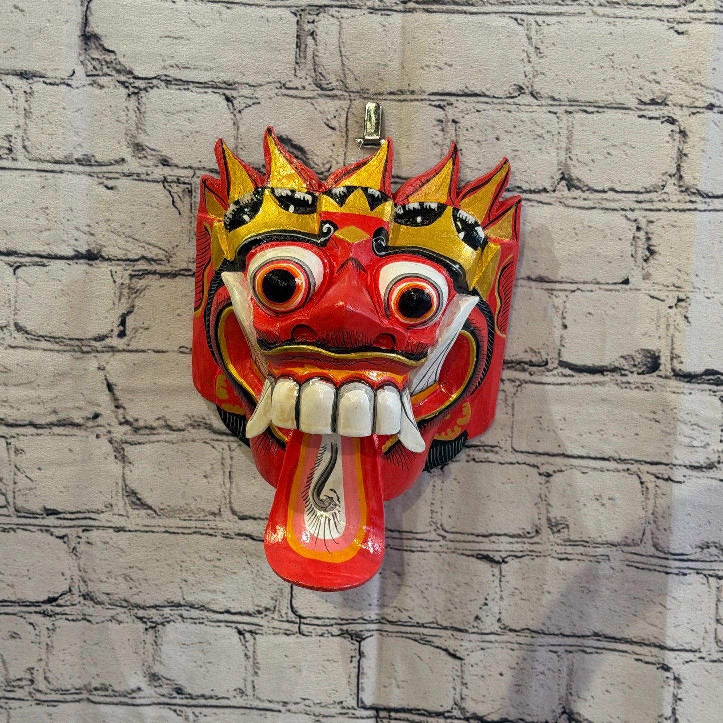 25cm Rangda Demon Red Dragon Hindu Deity Wooden Hand Carved Mask Painted4