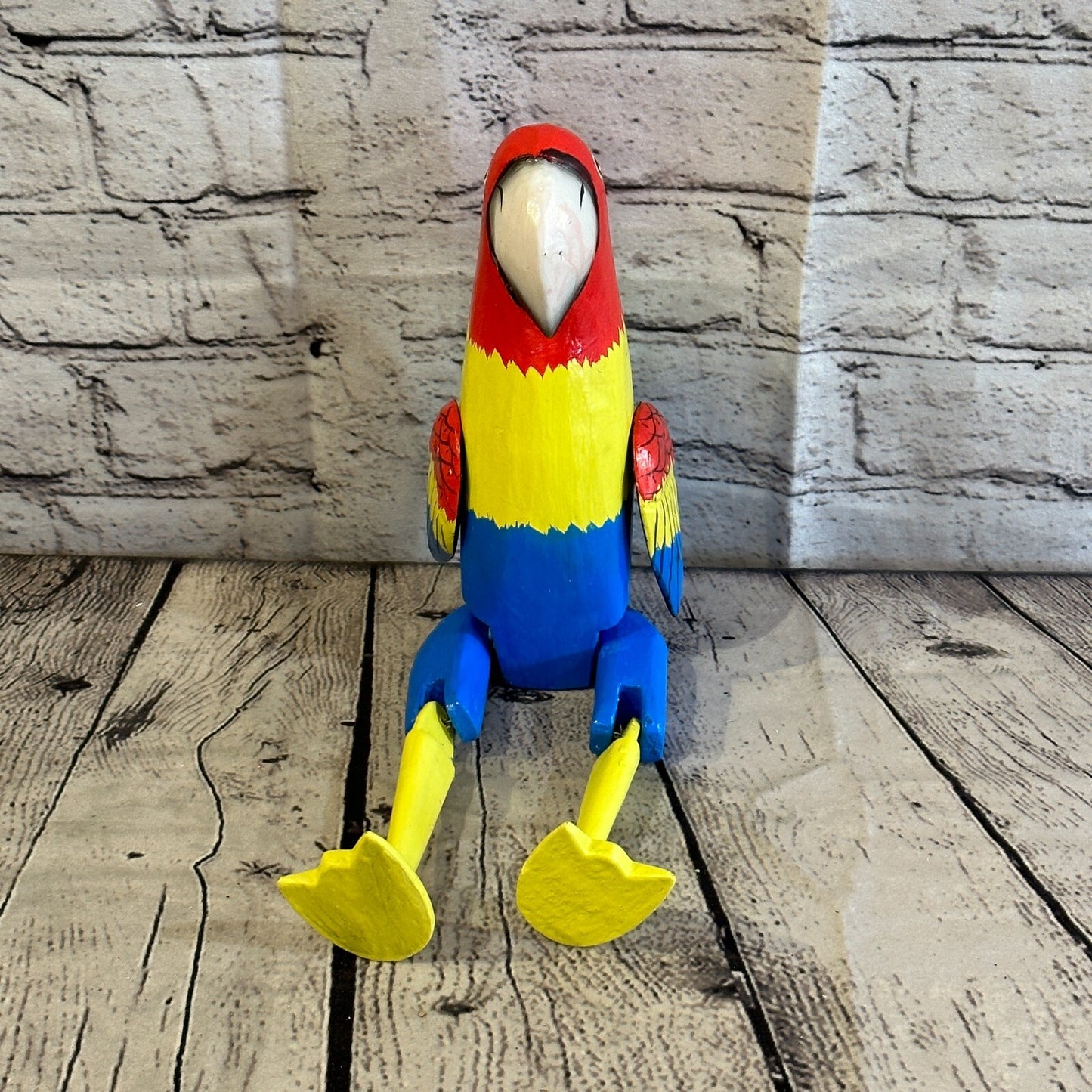 20cm Colourful Parrot Sitting Animal, Wooden Shelf Ornament Handmade Fairtrade2