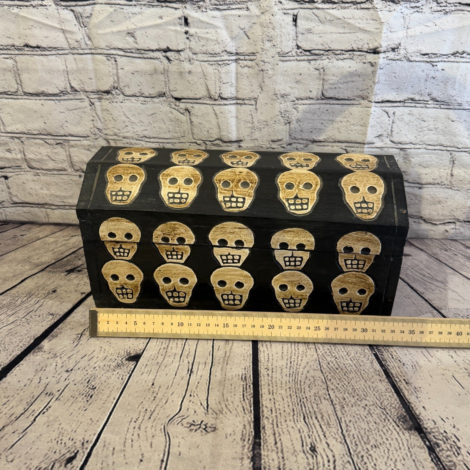 32cm x 18cm x 16cm Wood Gothic Pentagram Skull Coffin Jewellery Trinket Box6