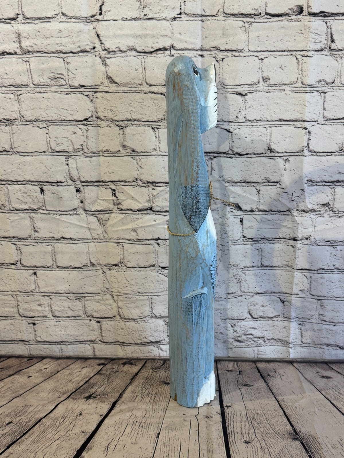 60cm Light Blue Wooden Shabby Dog Statue Ornament Fair Trade Handcarved3