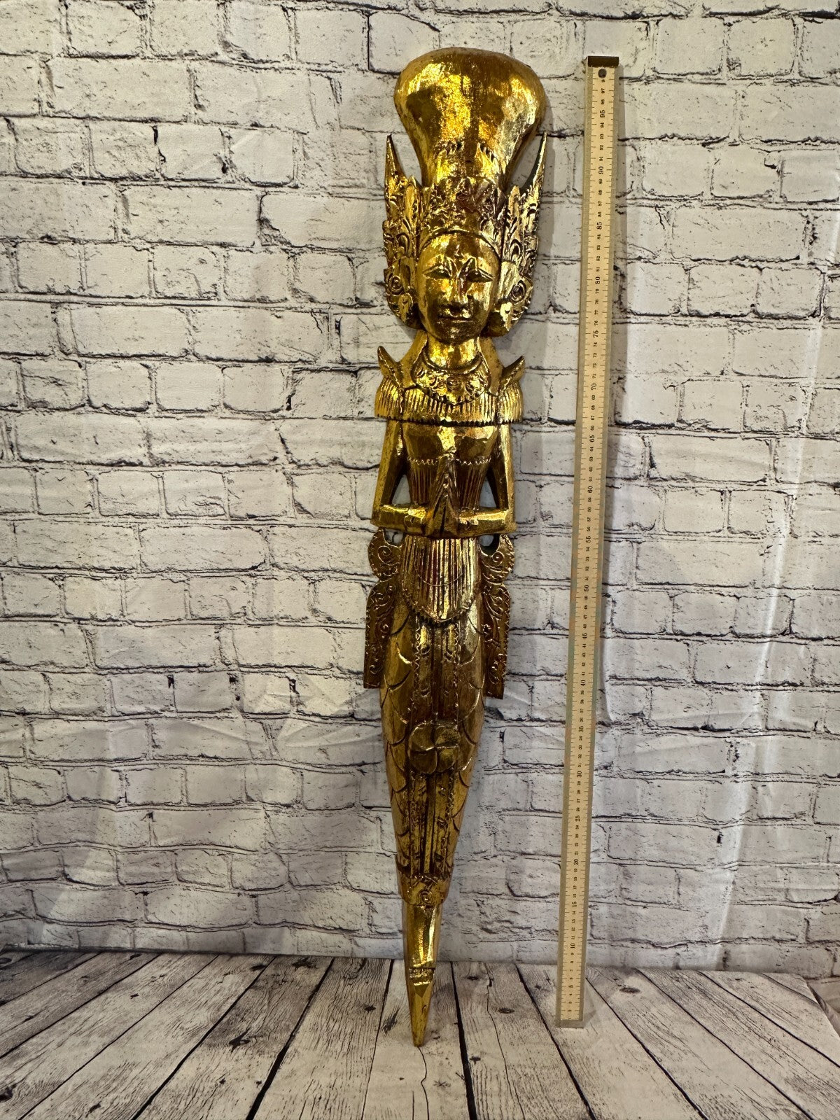 Gold Antique Colour Sita Dewi Bali Rice Goddess Wings Mermaid Wood 100cm Pair5