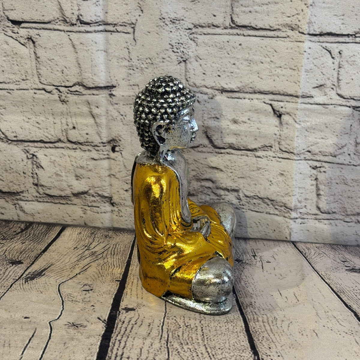 Gold & Silver 20cm x 15cm Large Thai Buddha Sitting Statue Resin Hindu3