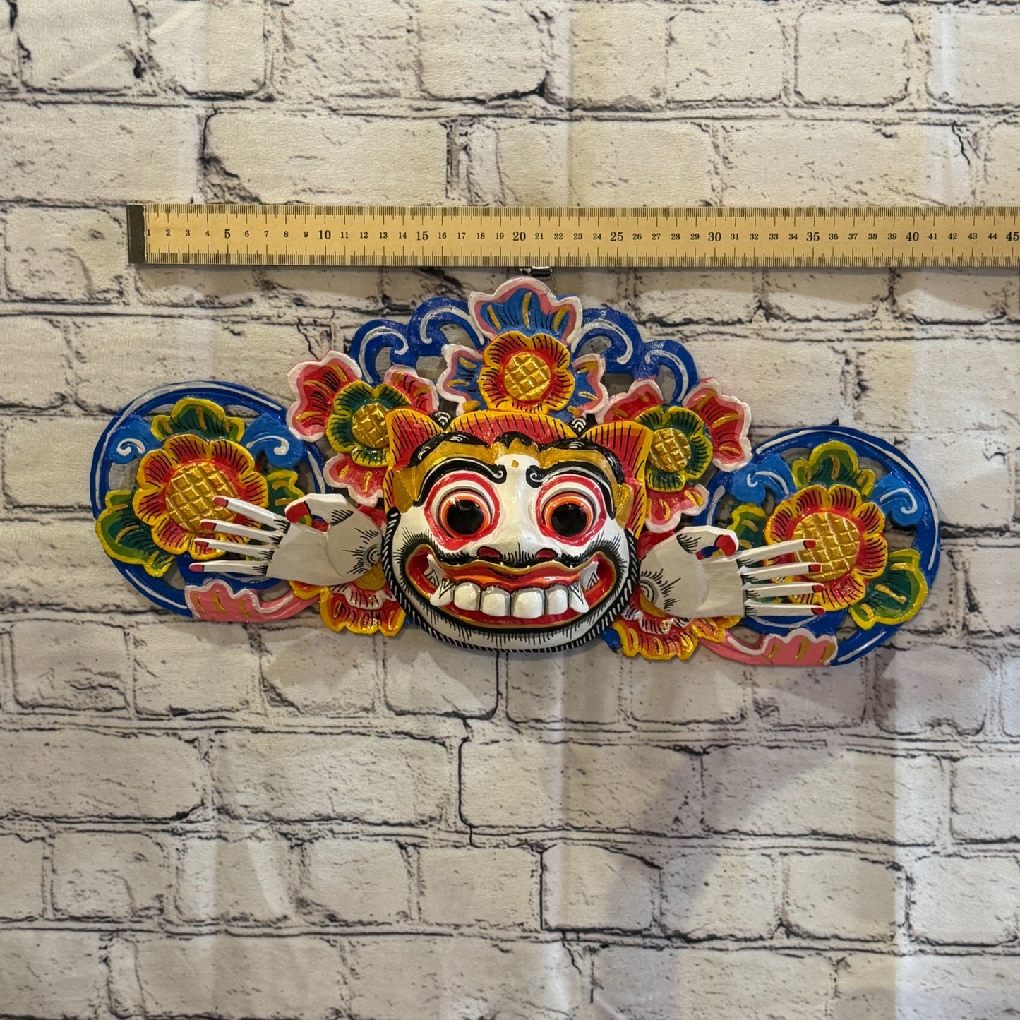 40cm Barong Boma White Demon Dragon Hindu Deity Wooden Hand Carved Mask Painted4