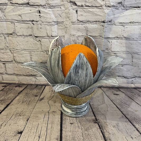 Orange Light Silver Natural 25cm Tall Leaf Lamp Twist LED UK Mains Plug Design 90