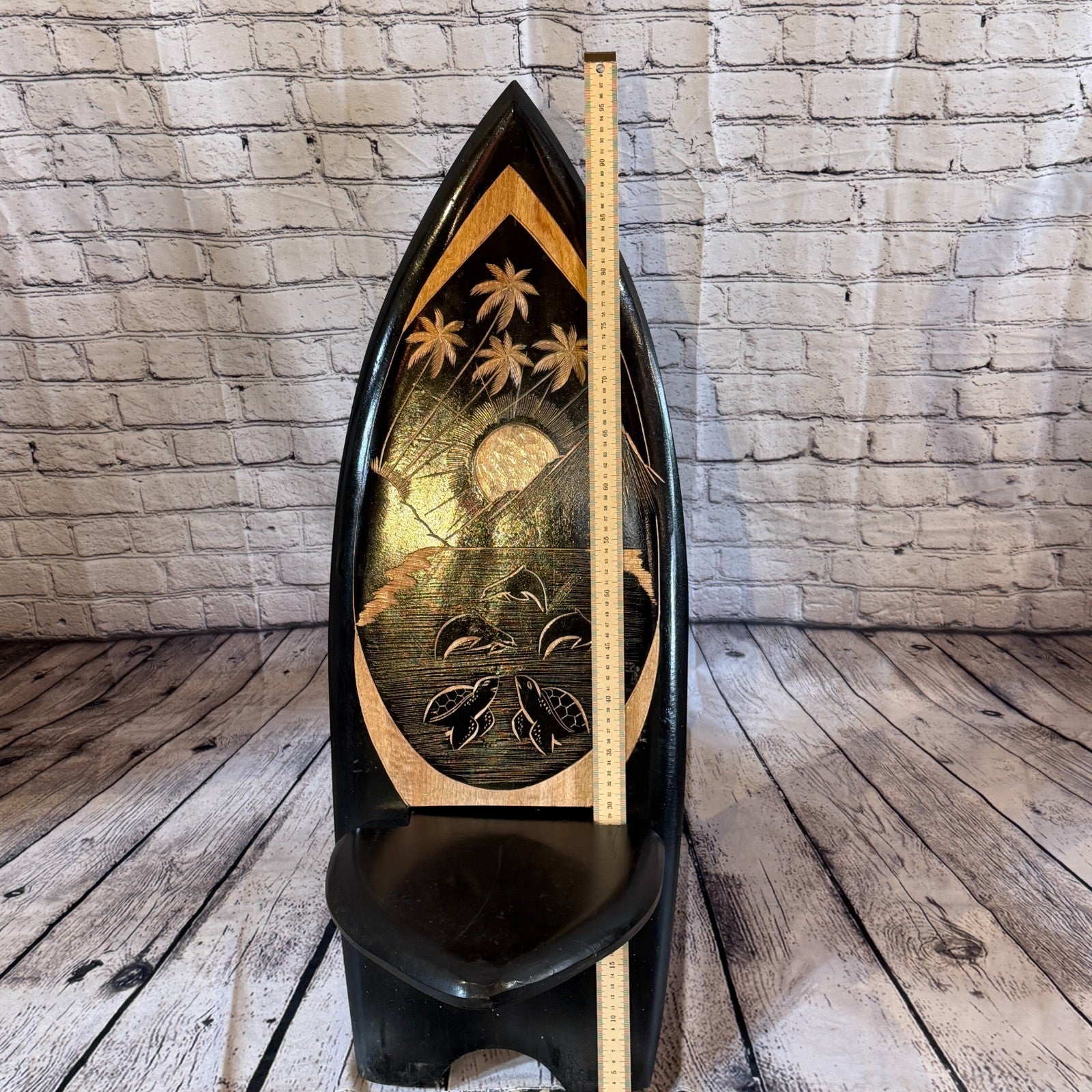 100cm Carved Surf Board Shape African Birthing Chair Hand Carved Wooden Tribal5