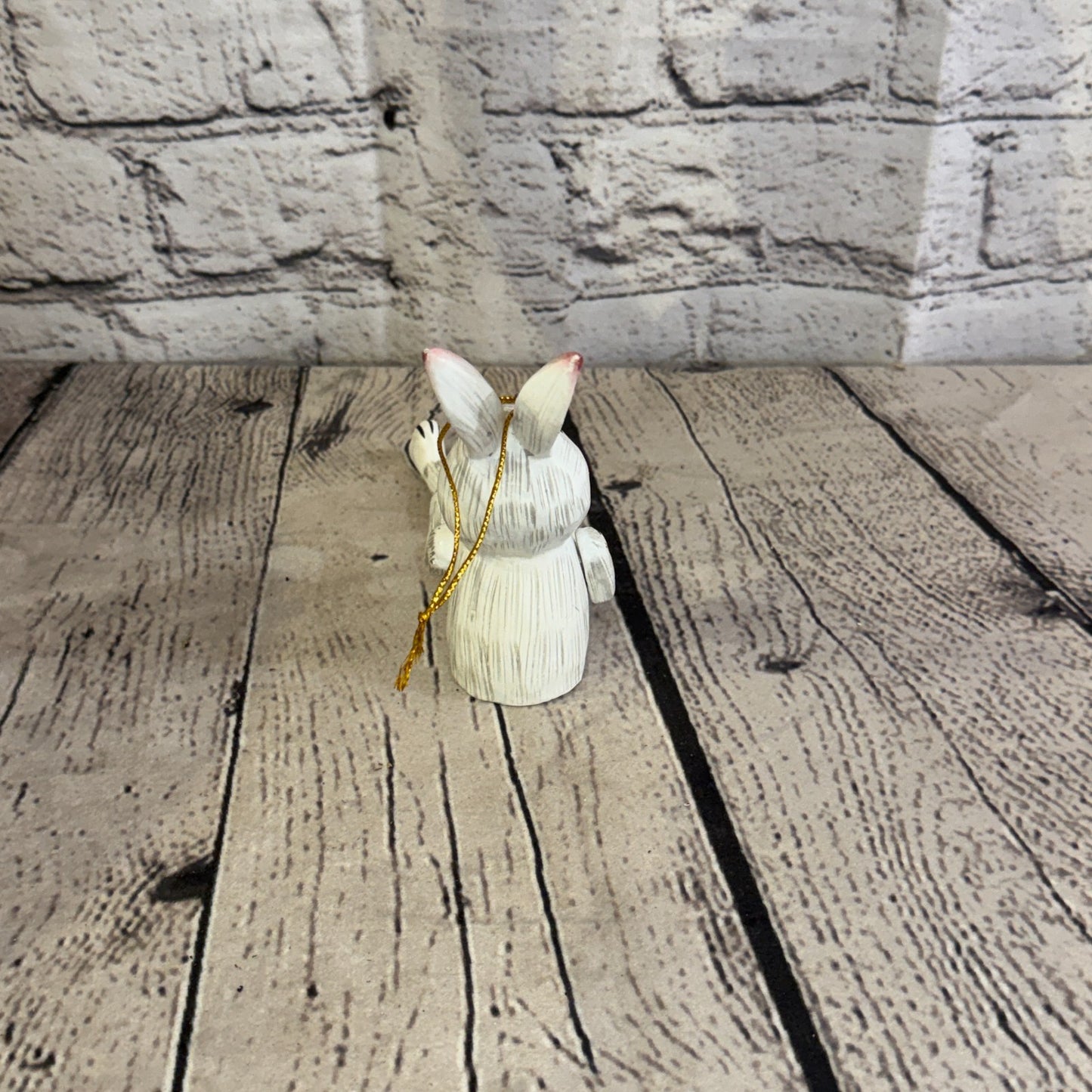 10cm White Bunny Rabbit Sitting Animal, Wooden Shelf Ornament Handmade Fairtrade4