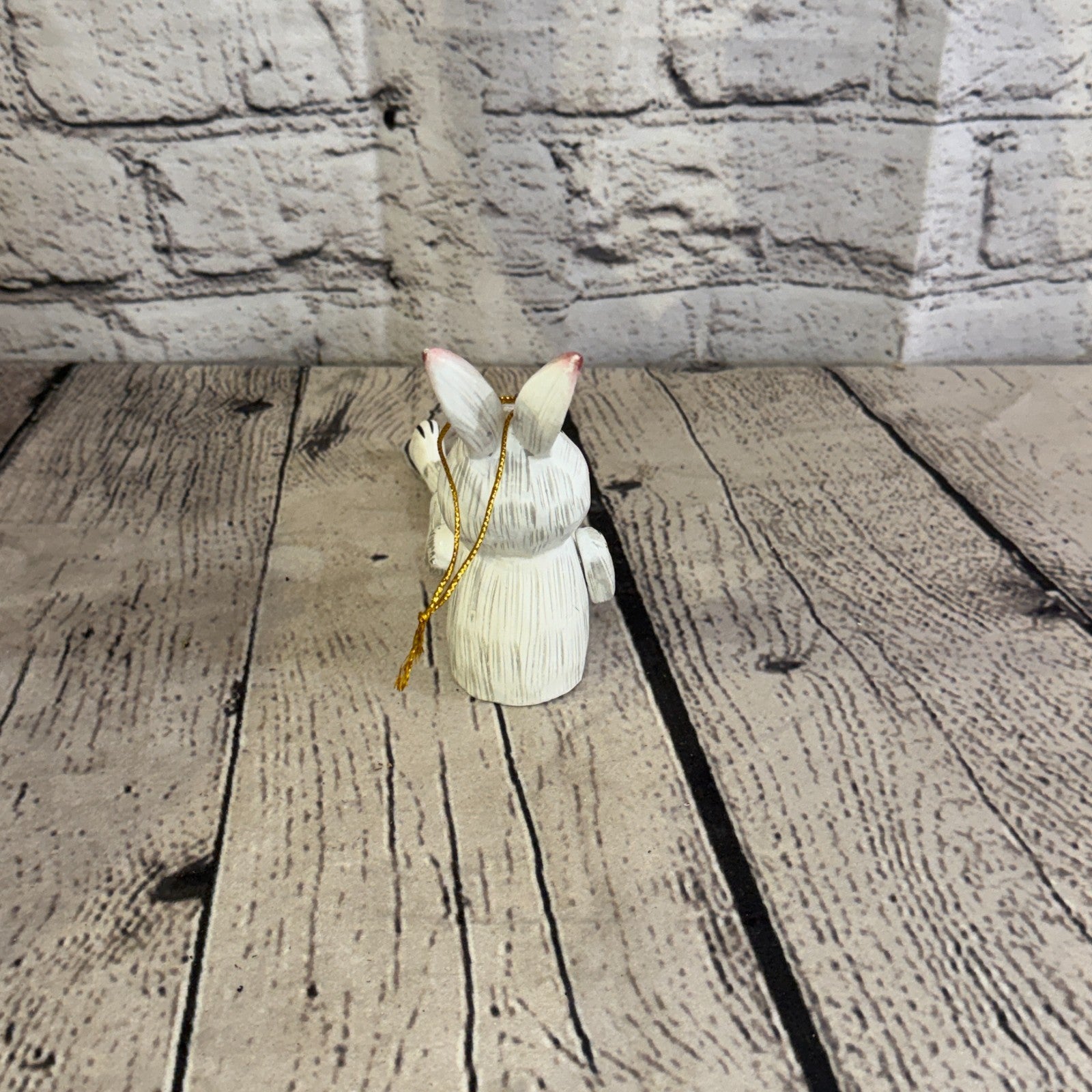 10cm White Bunny Rabbit Sitting Animal, Wooden Shelf Ornament Handmade Fairtrade4