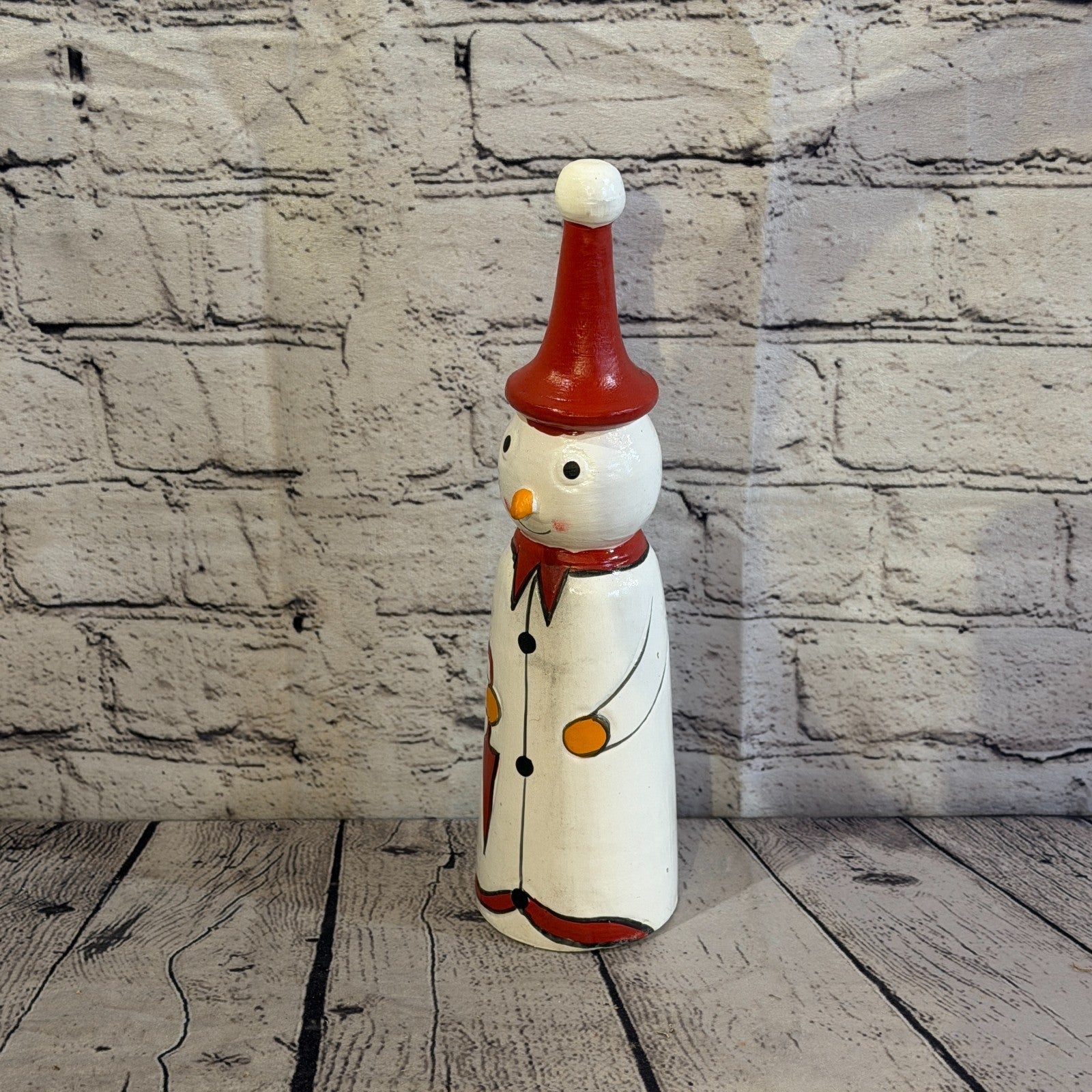 30cm x 8cm Red Pointy Hat Snowman Handcrafted Wood Xmas Christmas Ornament0