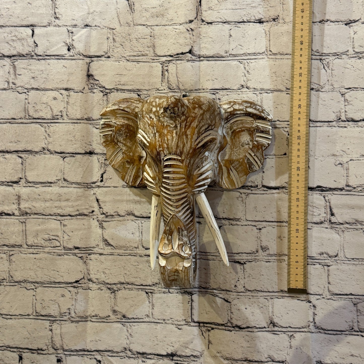 30cm x 30cm Plain Brown Painted Wood Elephant Head Wall Mounted Art Shabby4